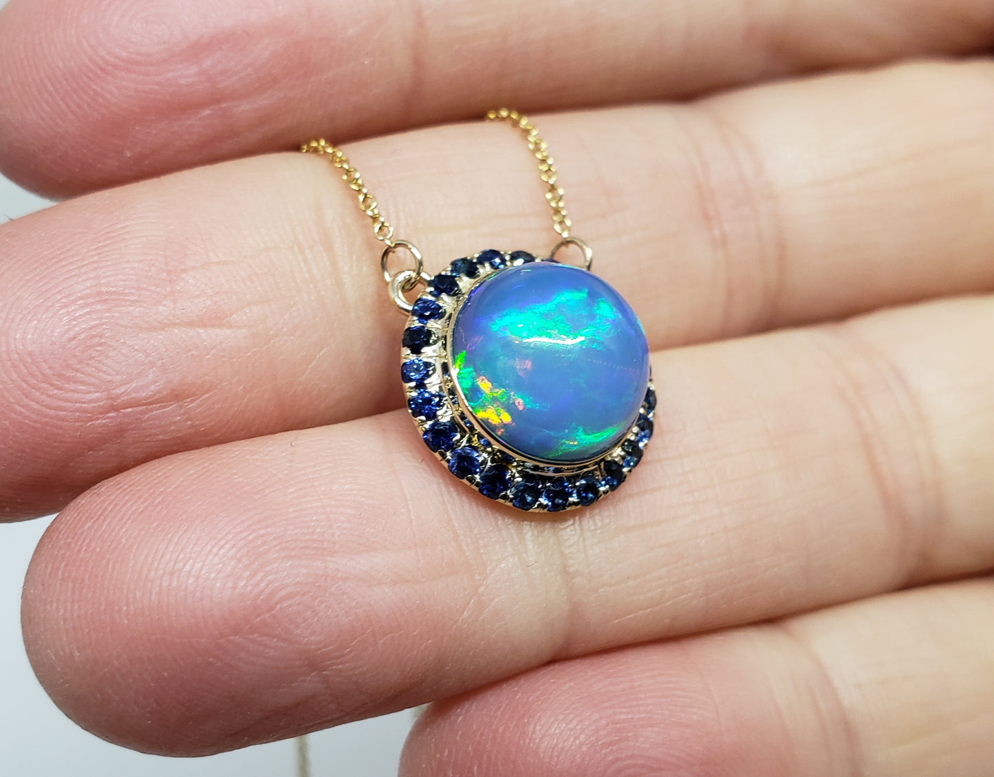 Blue Opal & Sapphire Pendant