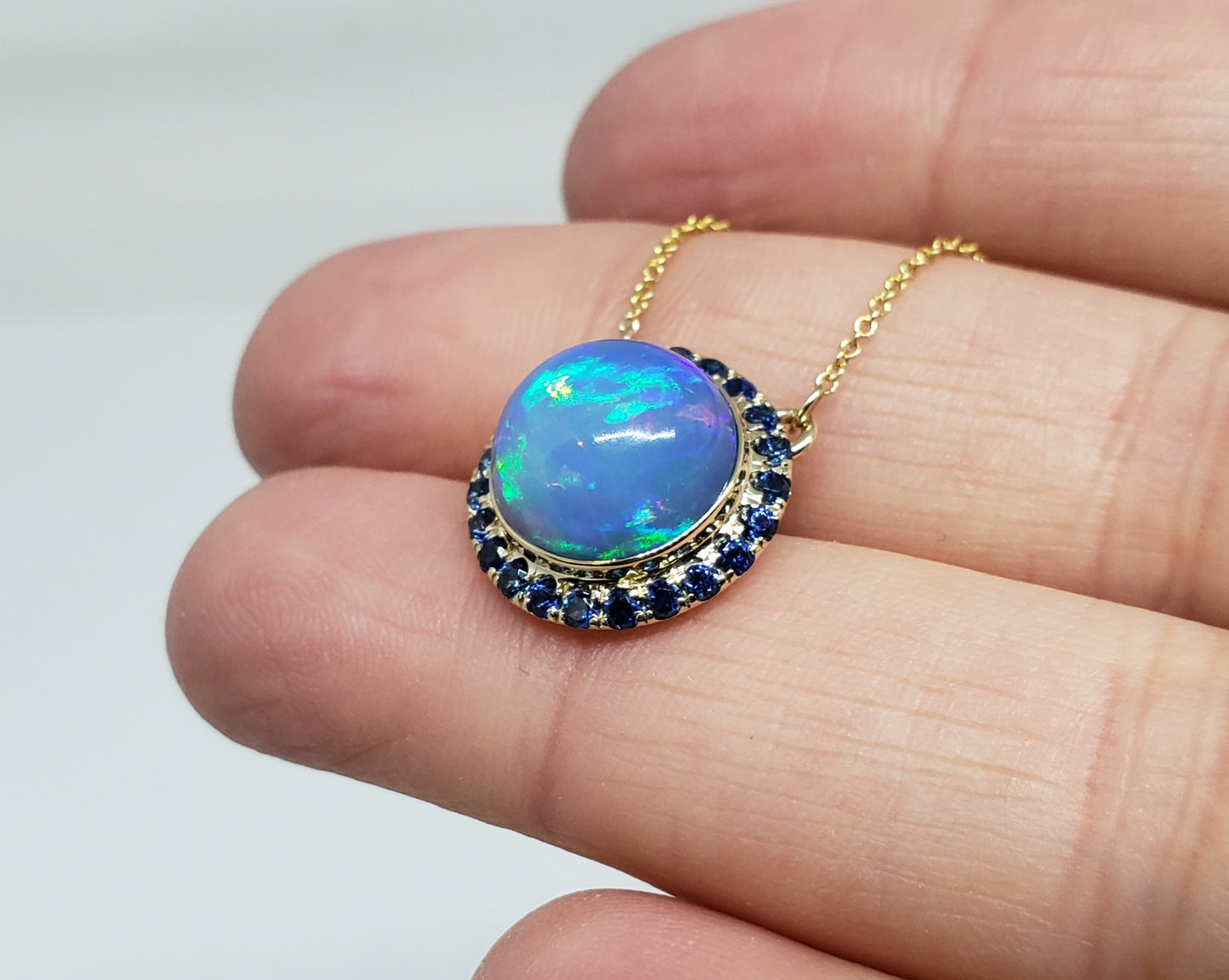 Blue Opal & Sapphire Pendant