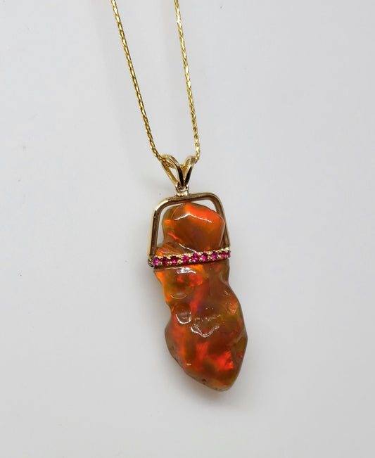 Brown Opal Ruby Pendant Necklace