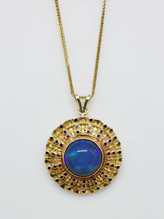 Blue Opal Sapphire Gold Pendant