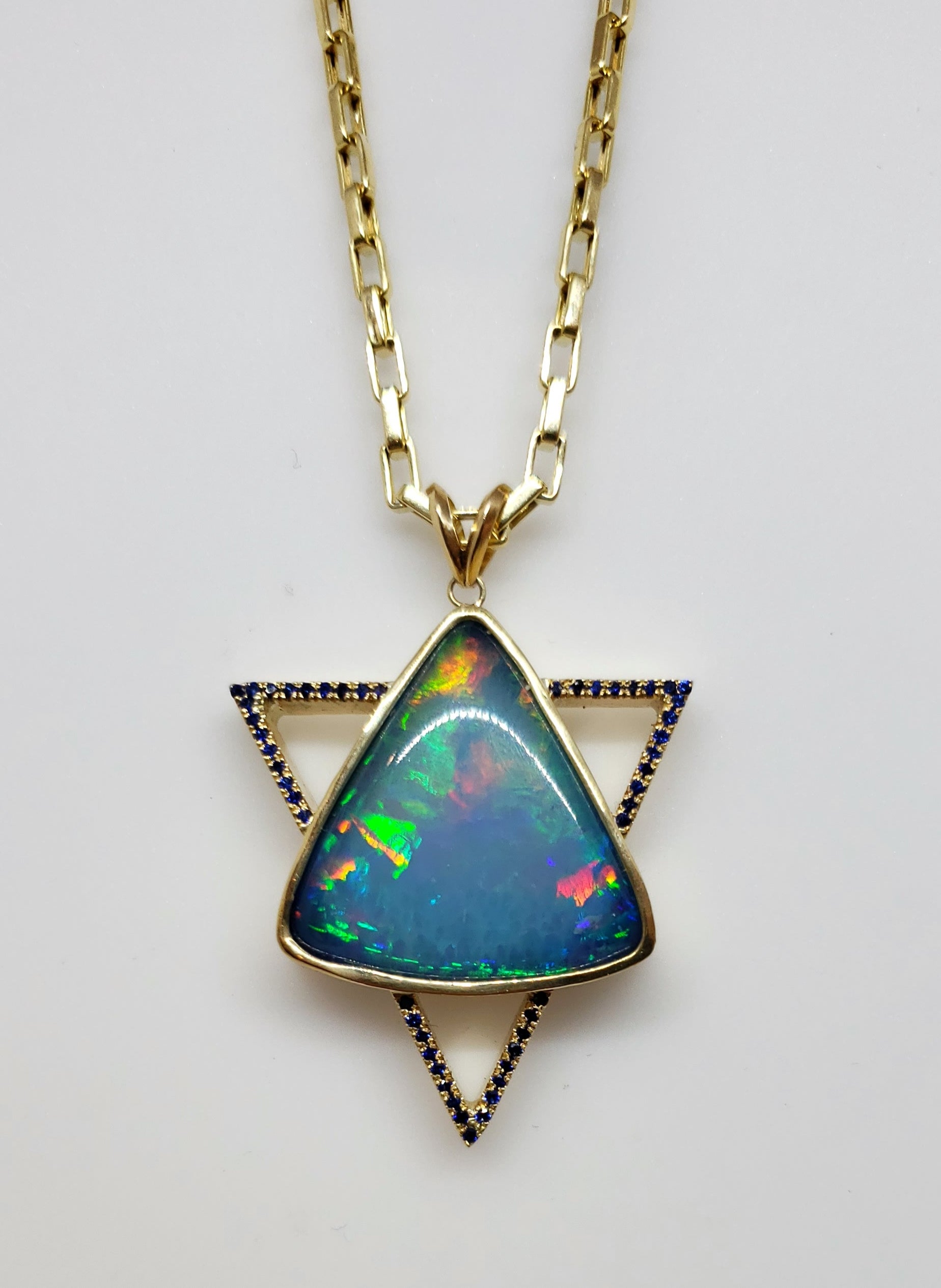 Opal Sapphire Star of David Pendant Necklace 