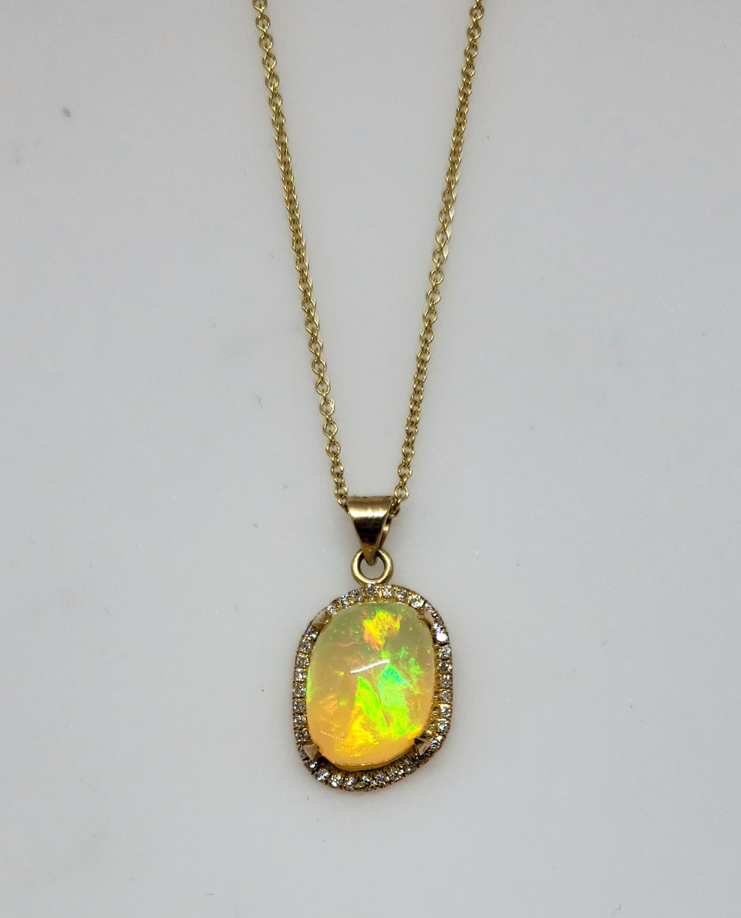 Opal Diamond Pendant Necklace 