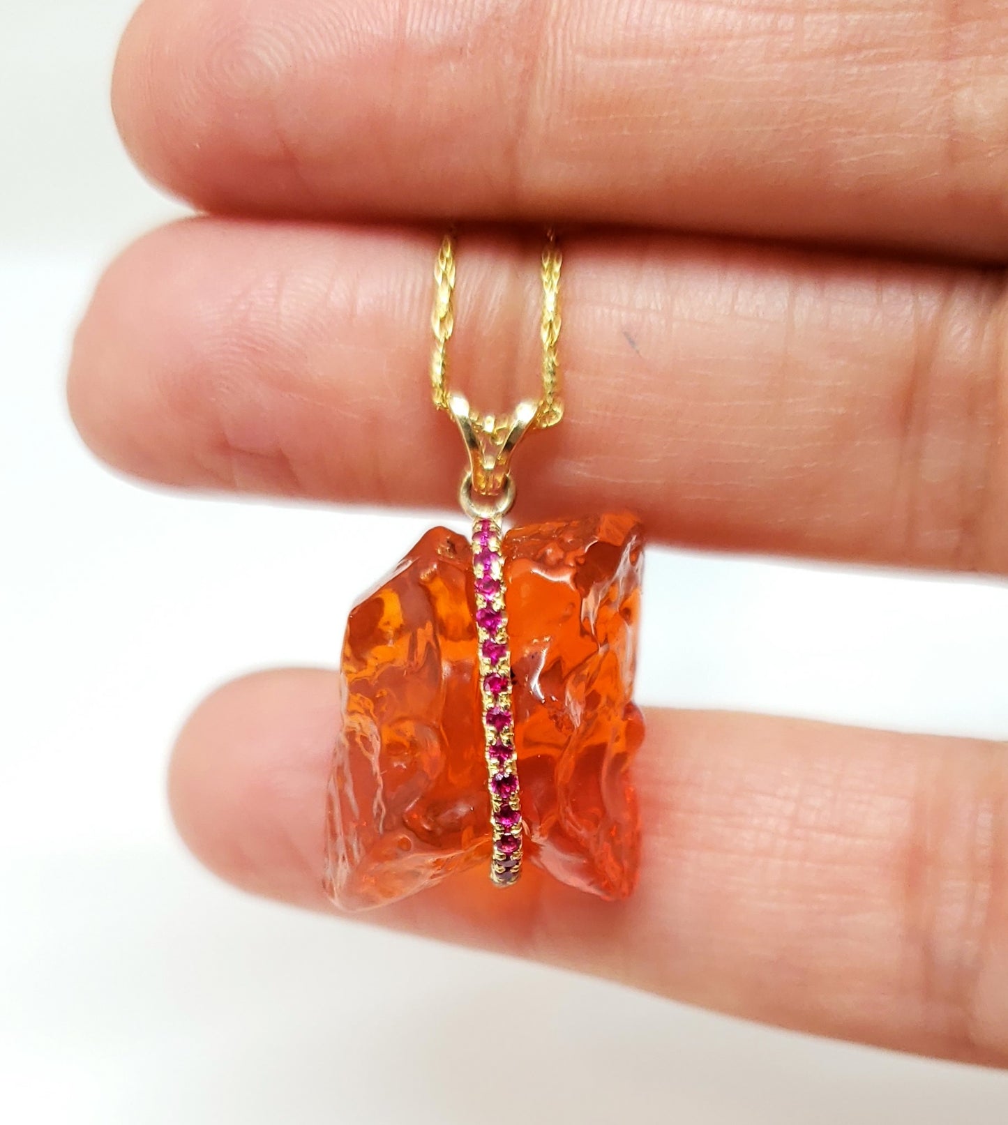 Orange Fire Opal & Ruby Pendant #102