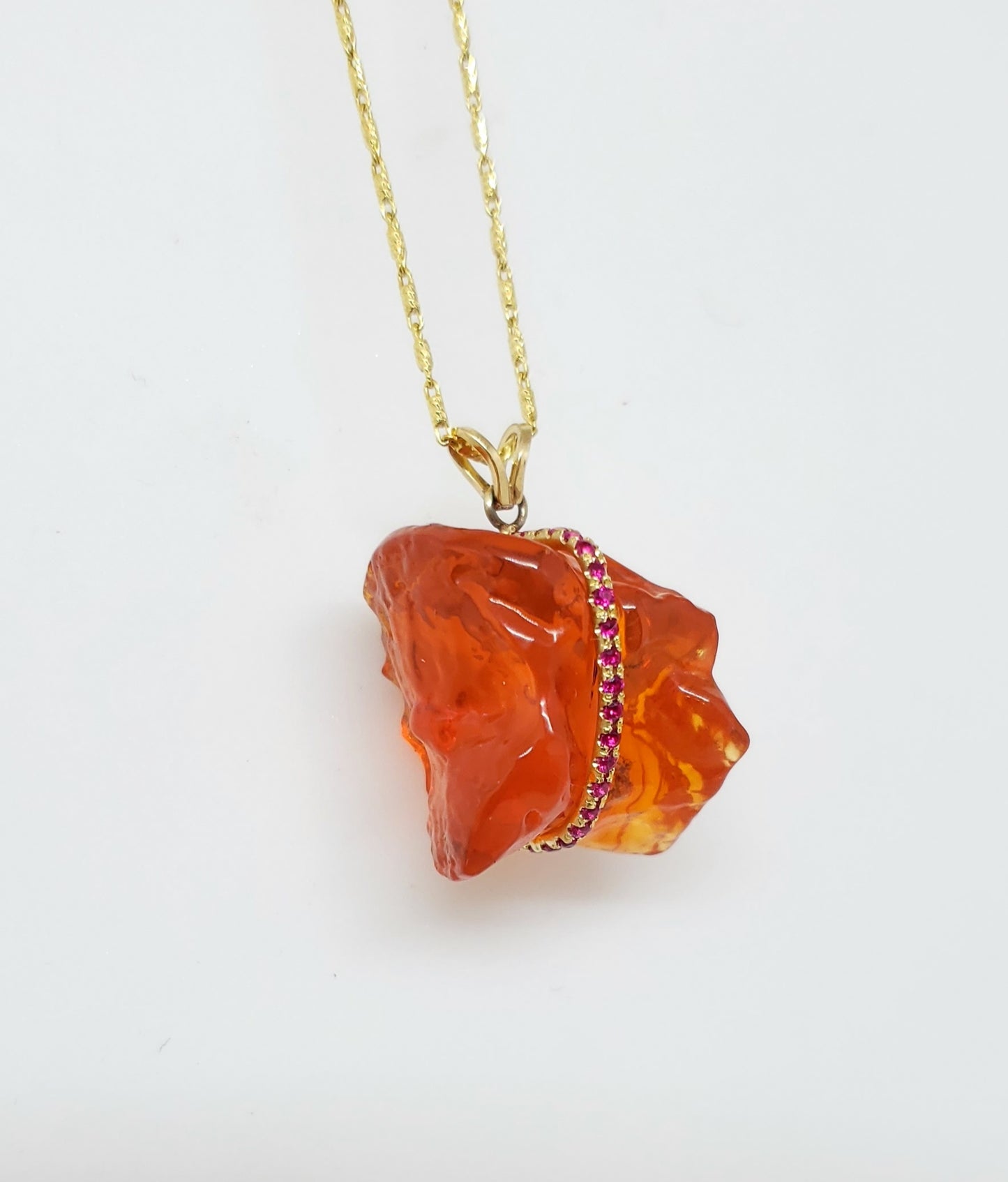 Orange Fire Opal & Ruby Pendant #102