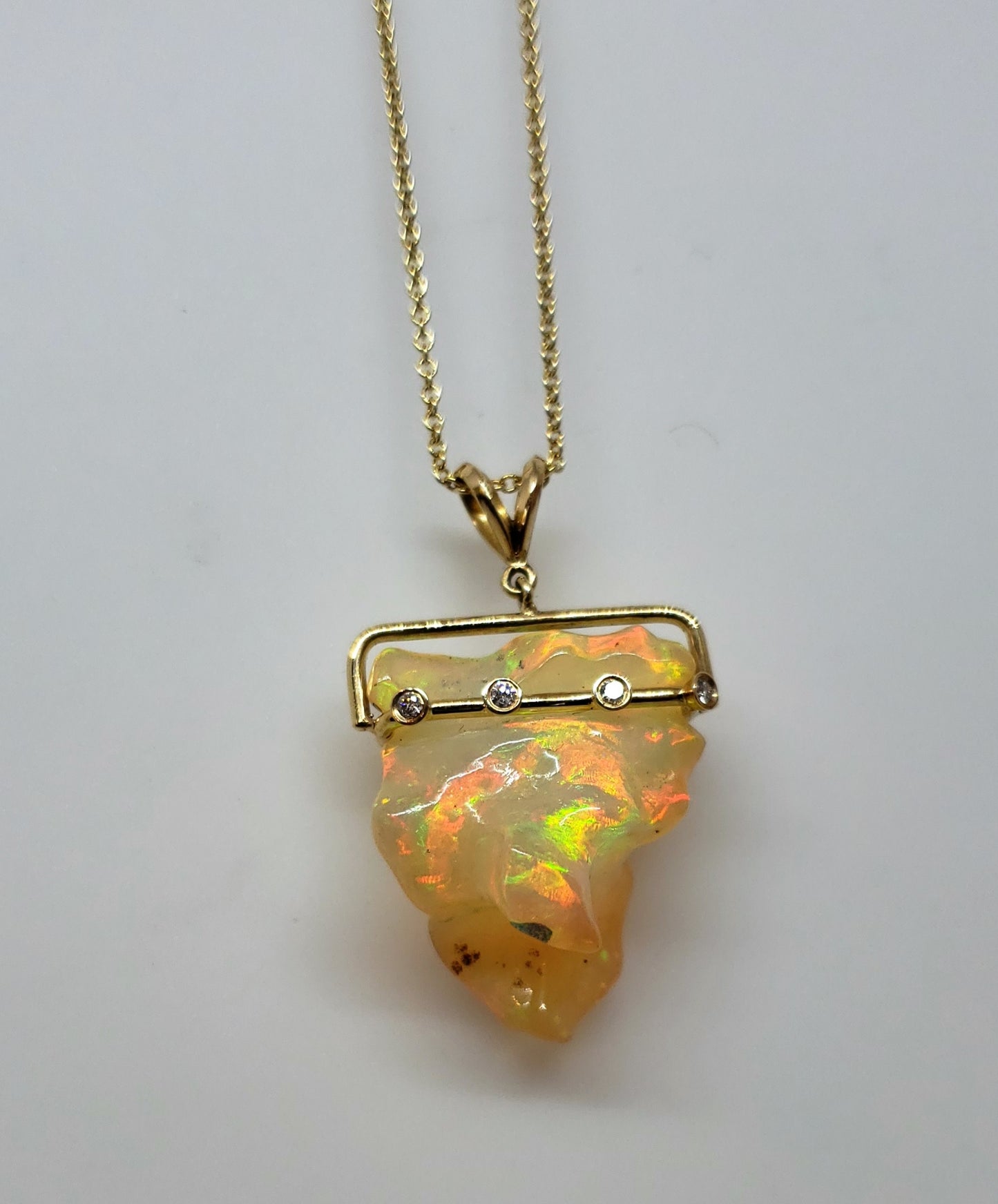 Carved Opal & Diamond Pendant #103