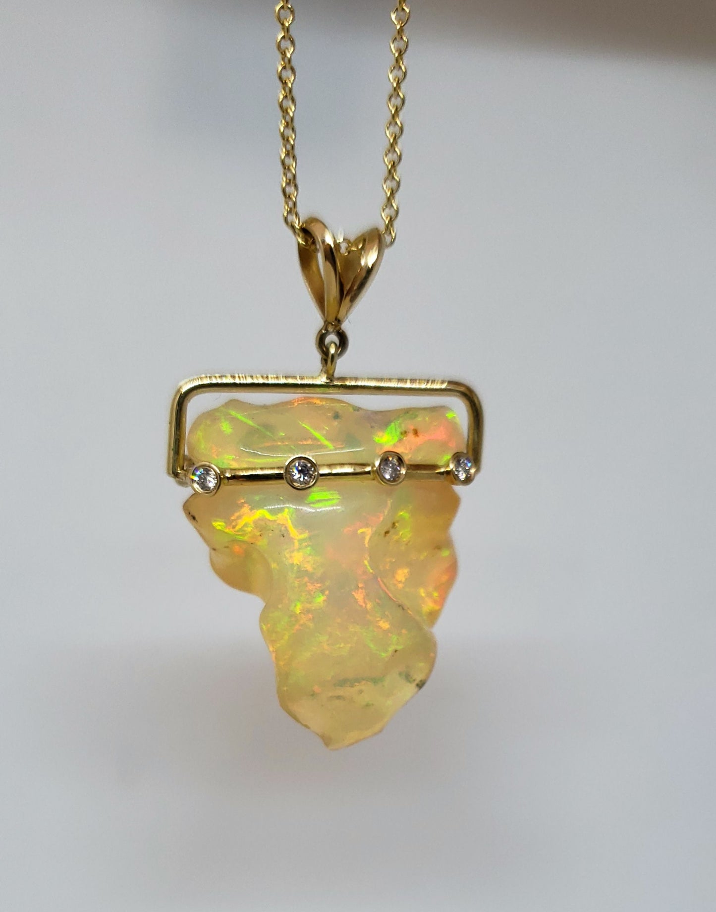 Carved Opal & Diamond Pendant #103