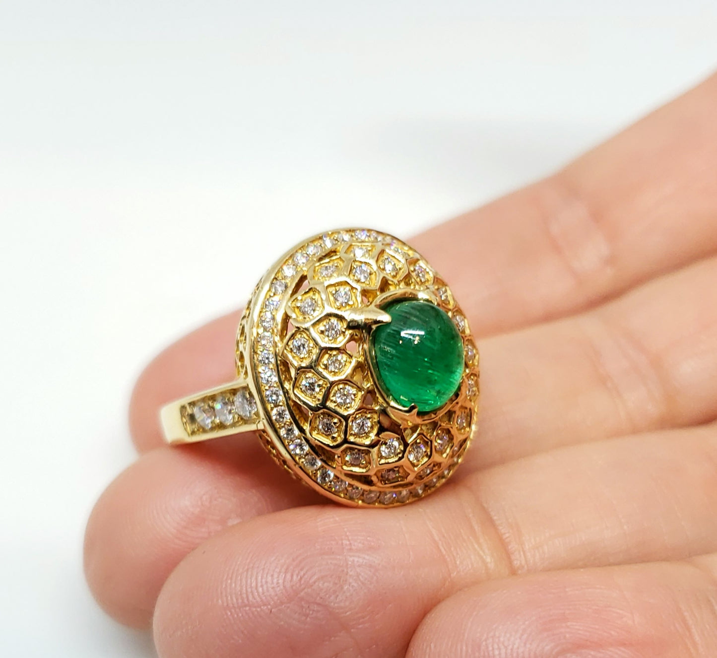 Emerald & Diamond Ring 14 Gold -  Size 6.5 #107