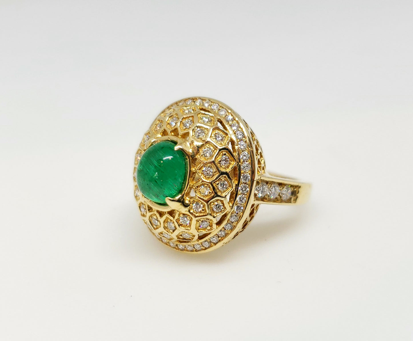 Emerald & Diamond Ring 14 Gold -  Size 6.5 #107