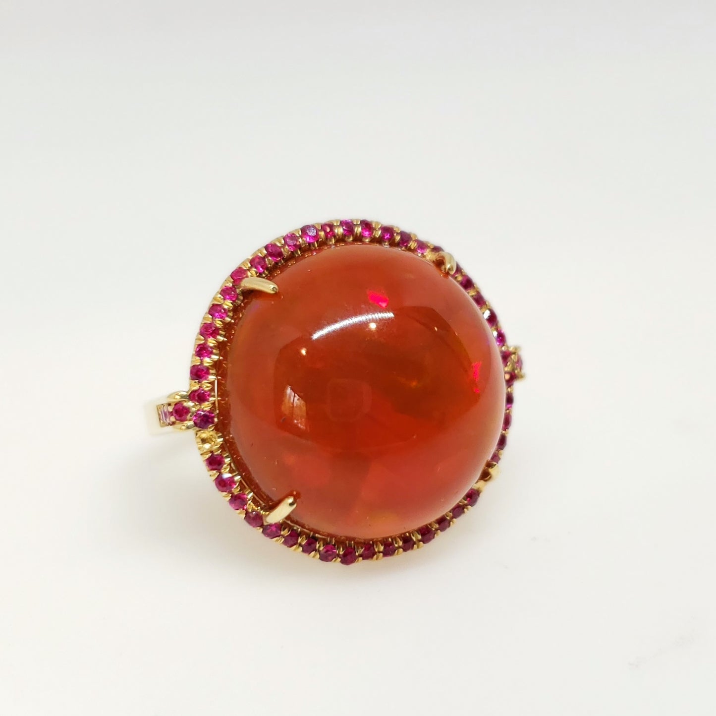 Huge Brown Red Opal & Ruby Ring 14k Gold #110
