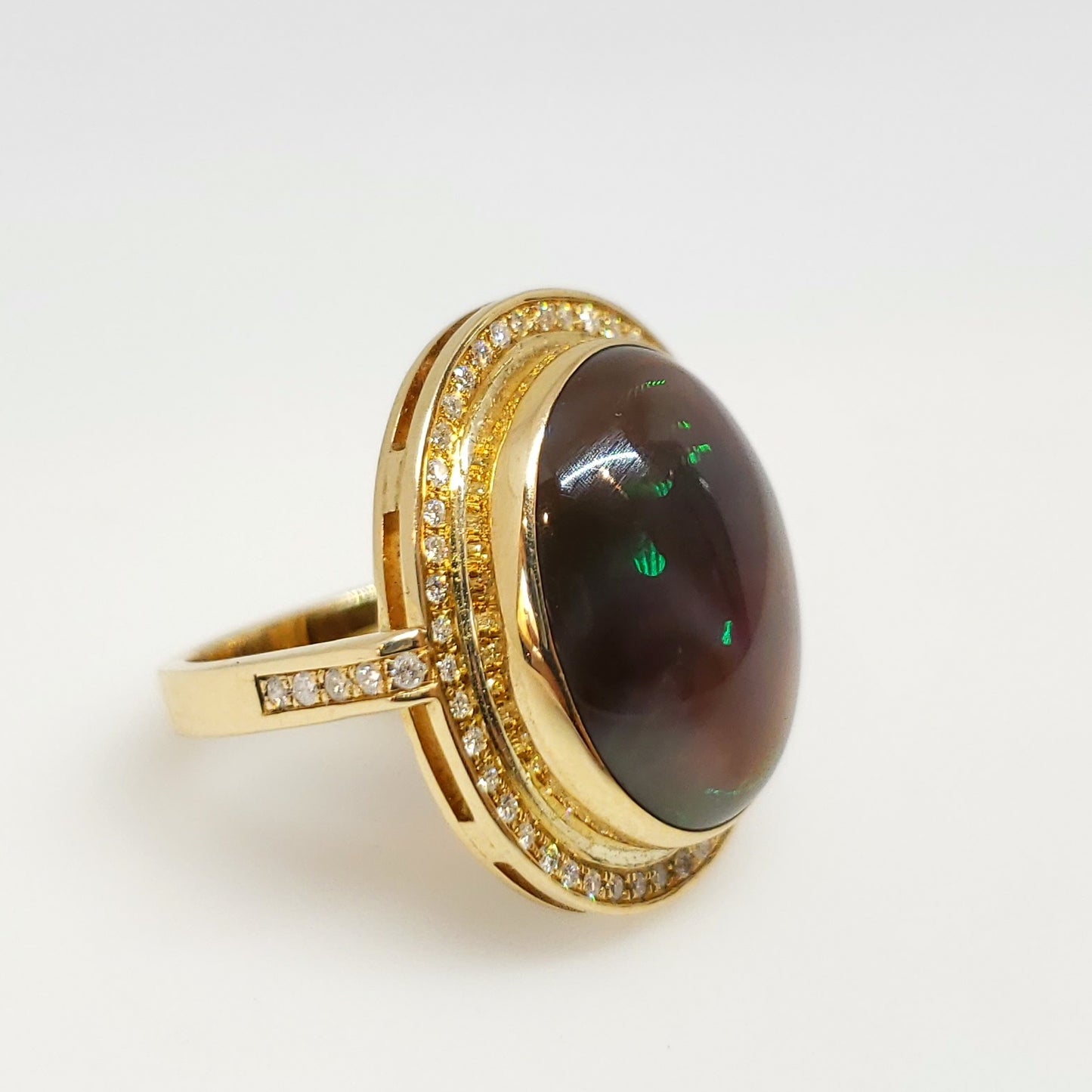 Natural Black Opal & Diamond Ring 14k Gold #111