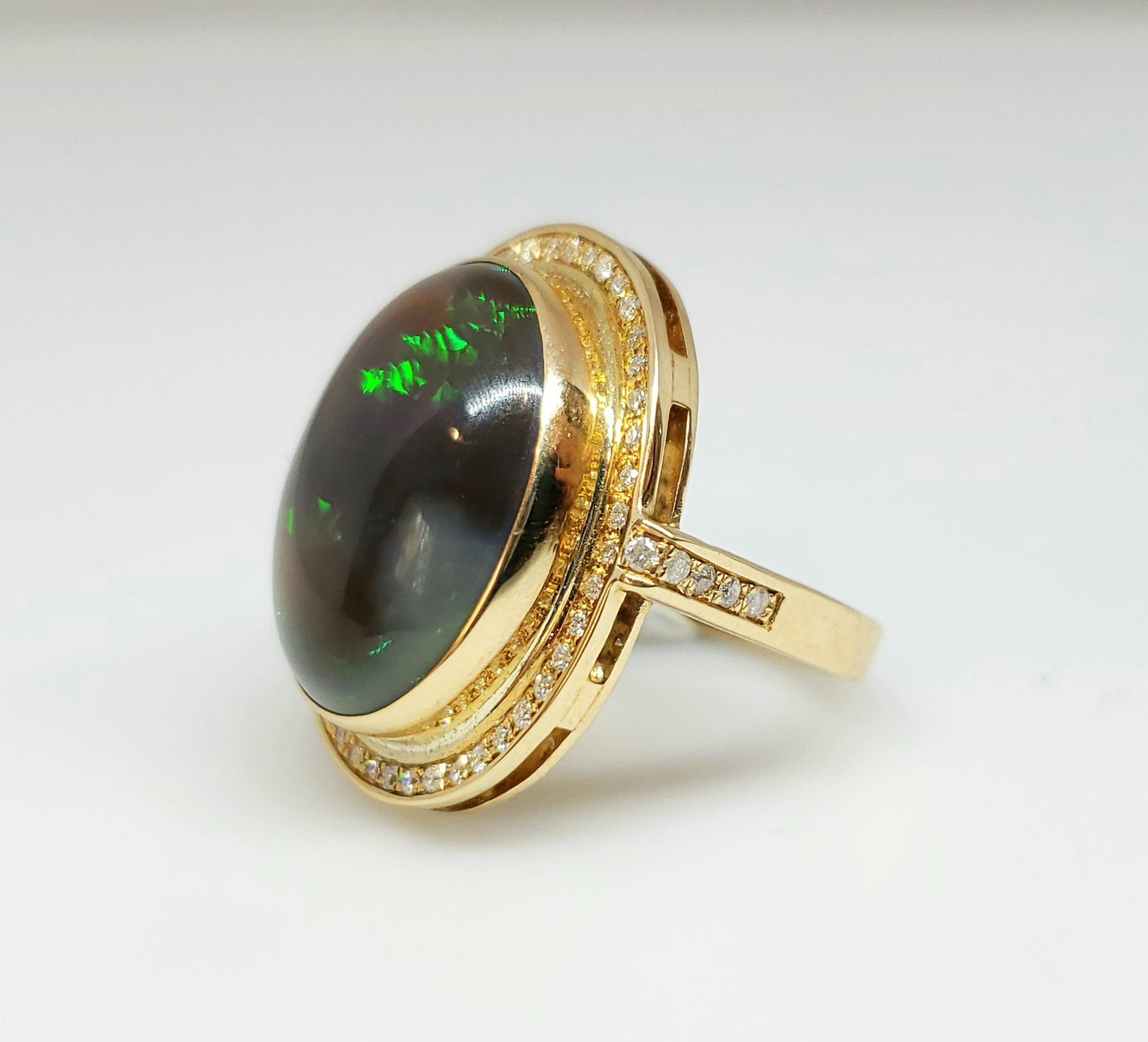 Natural Black Opal Diamond Gold Ring 