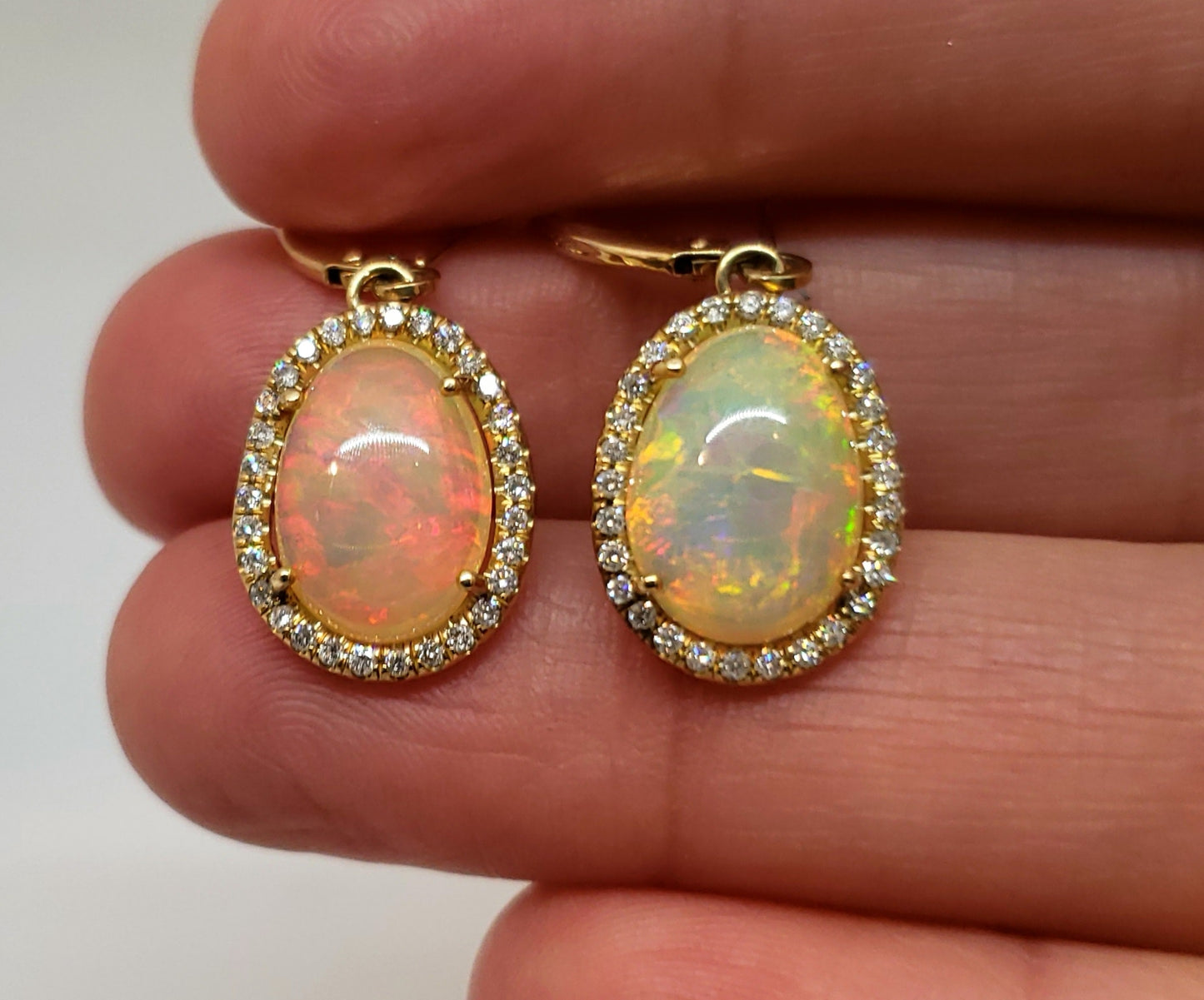 Opal & Diamond Earrings 14k Gold #112