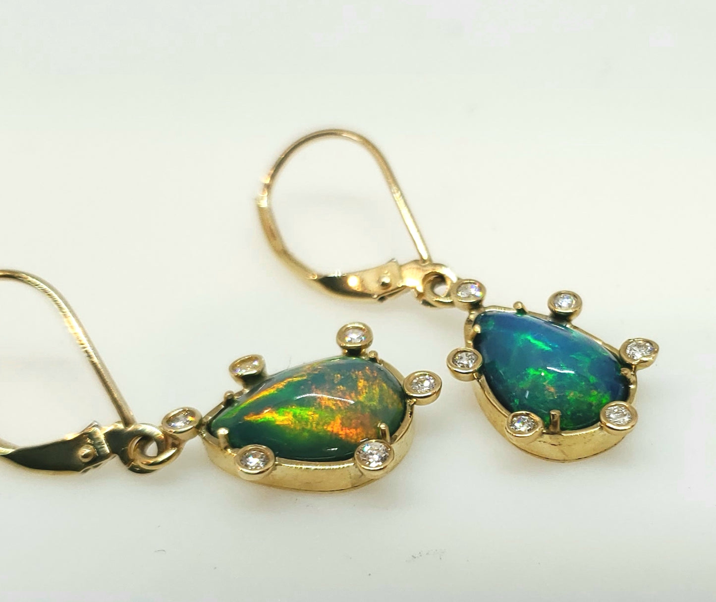 Blue Opal & Diamond Earrings 14k Gold #113