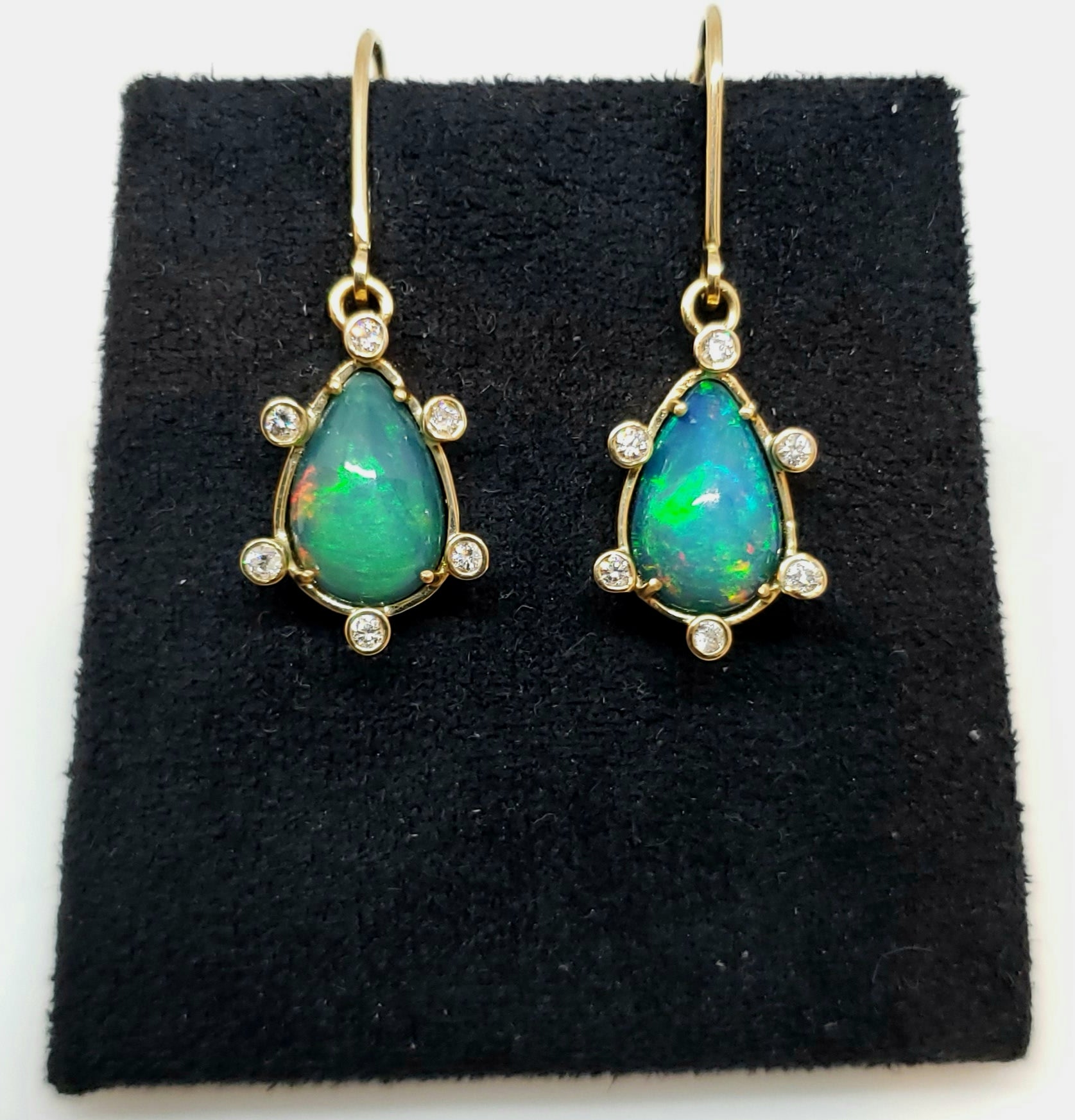 Gold Opal Diamond Earrings