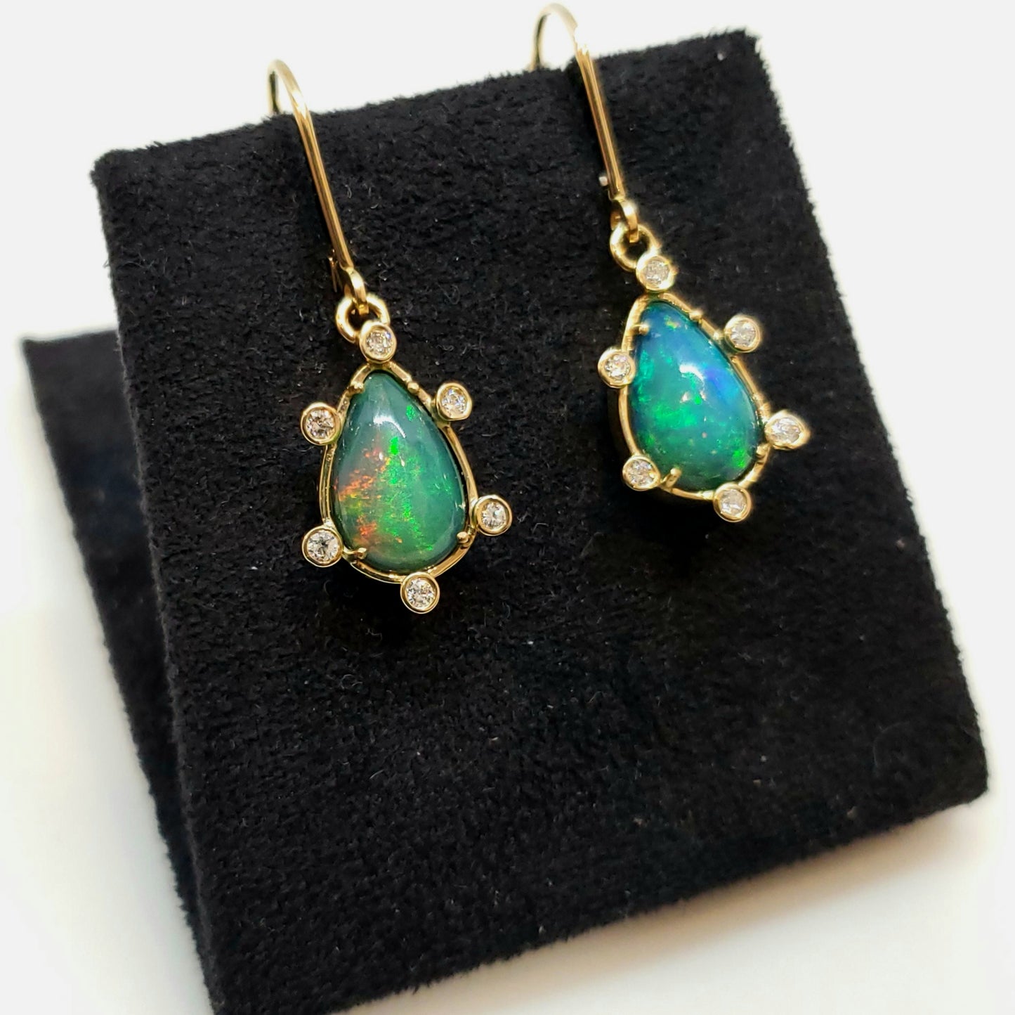 Blue Opal & Diamond Earrings 14k Gold #113