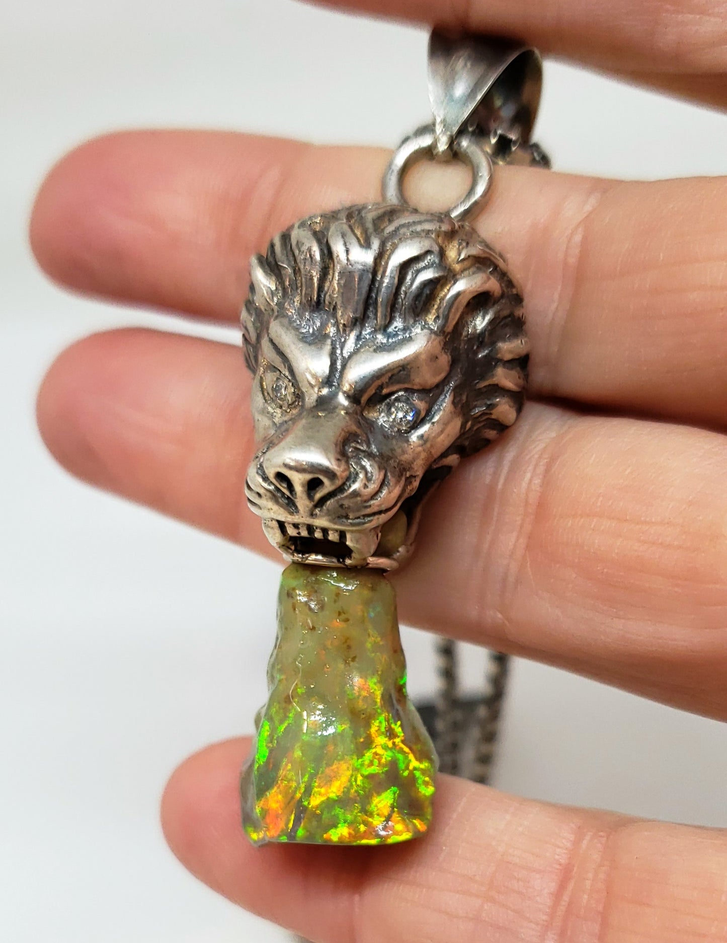 Lion Opal Pendant Sterling Silver Necklace #118