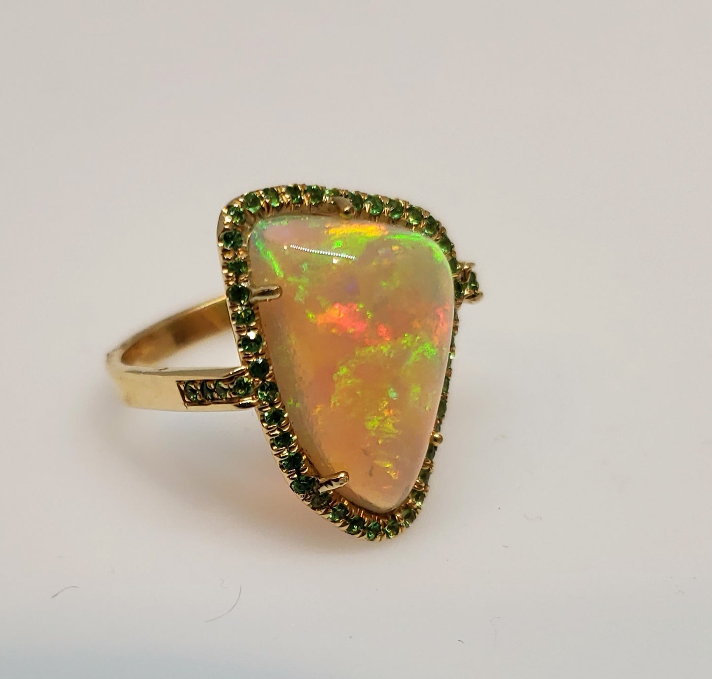 Opal & Tsavorite Garnet Ring 14k Gold #117