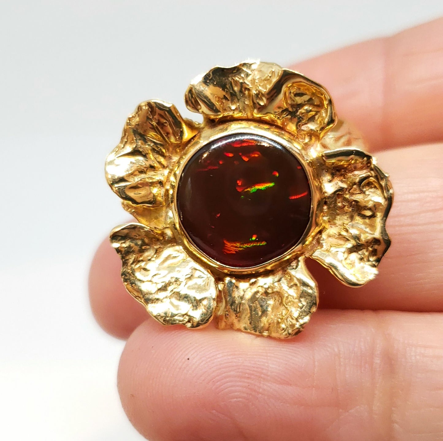 Opal Flower Ring Solid 14k Gold #116