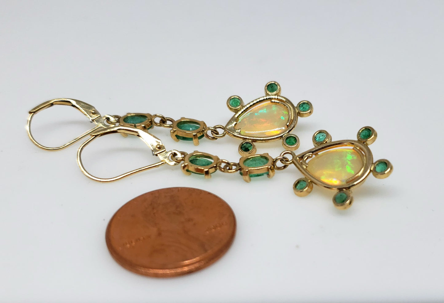 Opal & Emerald Earrings 14k Gold #120