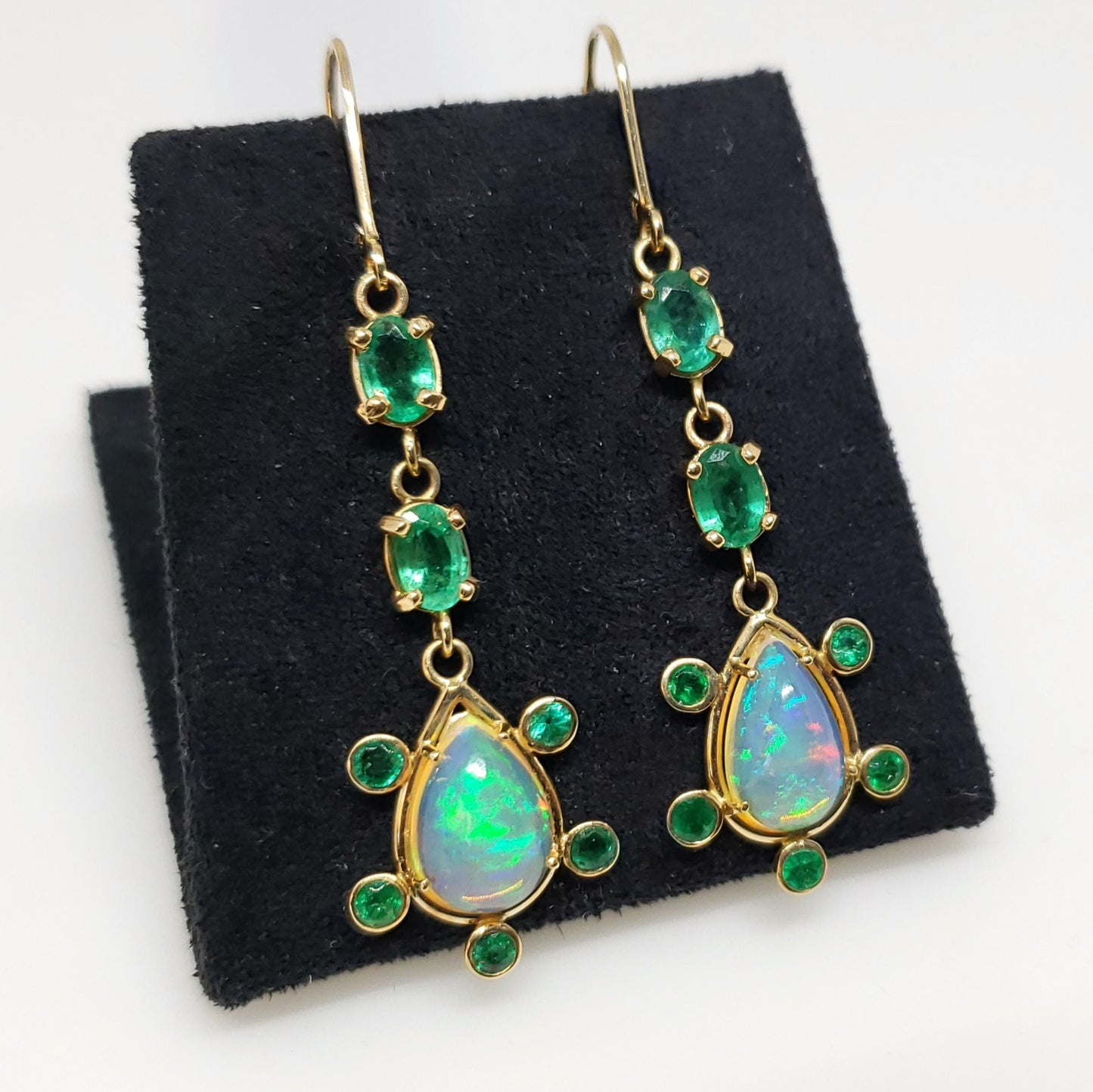Opal & Emerald Earrings 14k Gold #120
