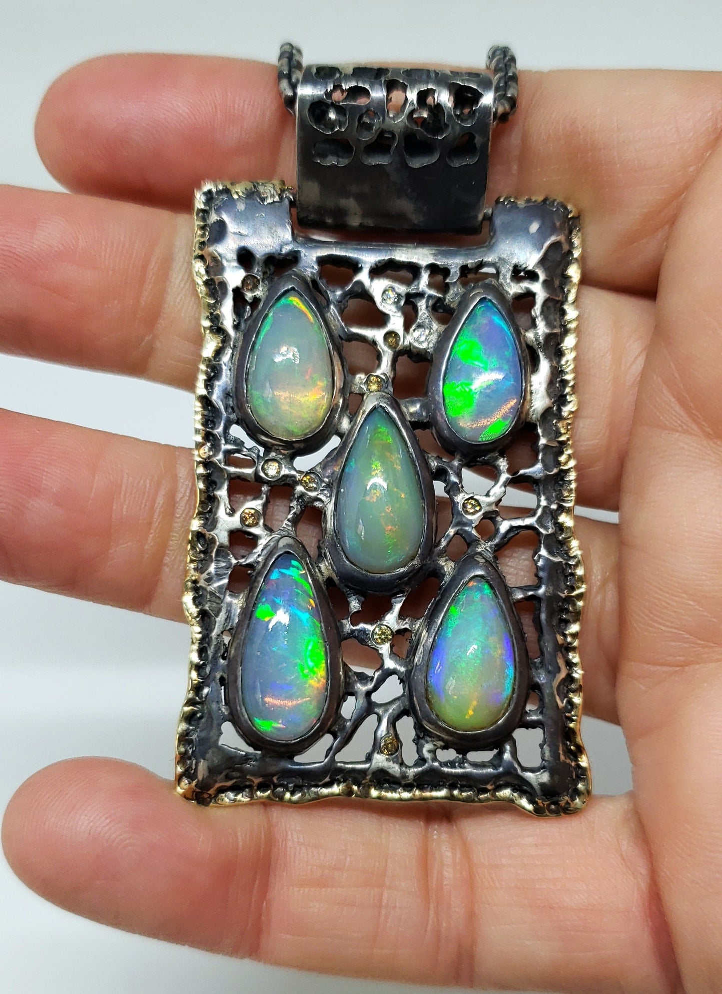 Opal Silver & Gold Pendant Necklace #130
