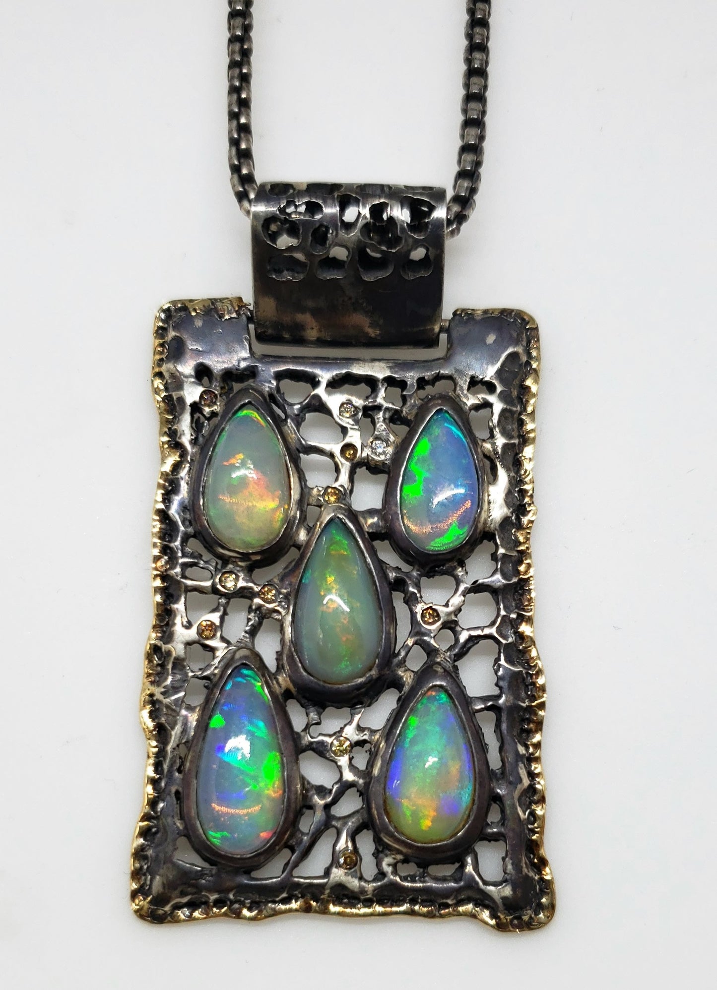 Opal Silver & Gold Pendant Necklace #130