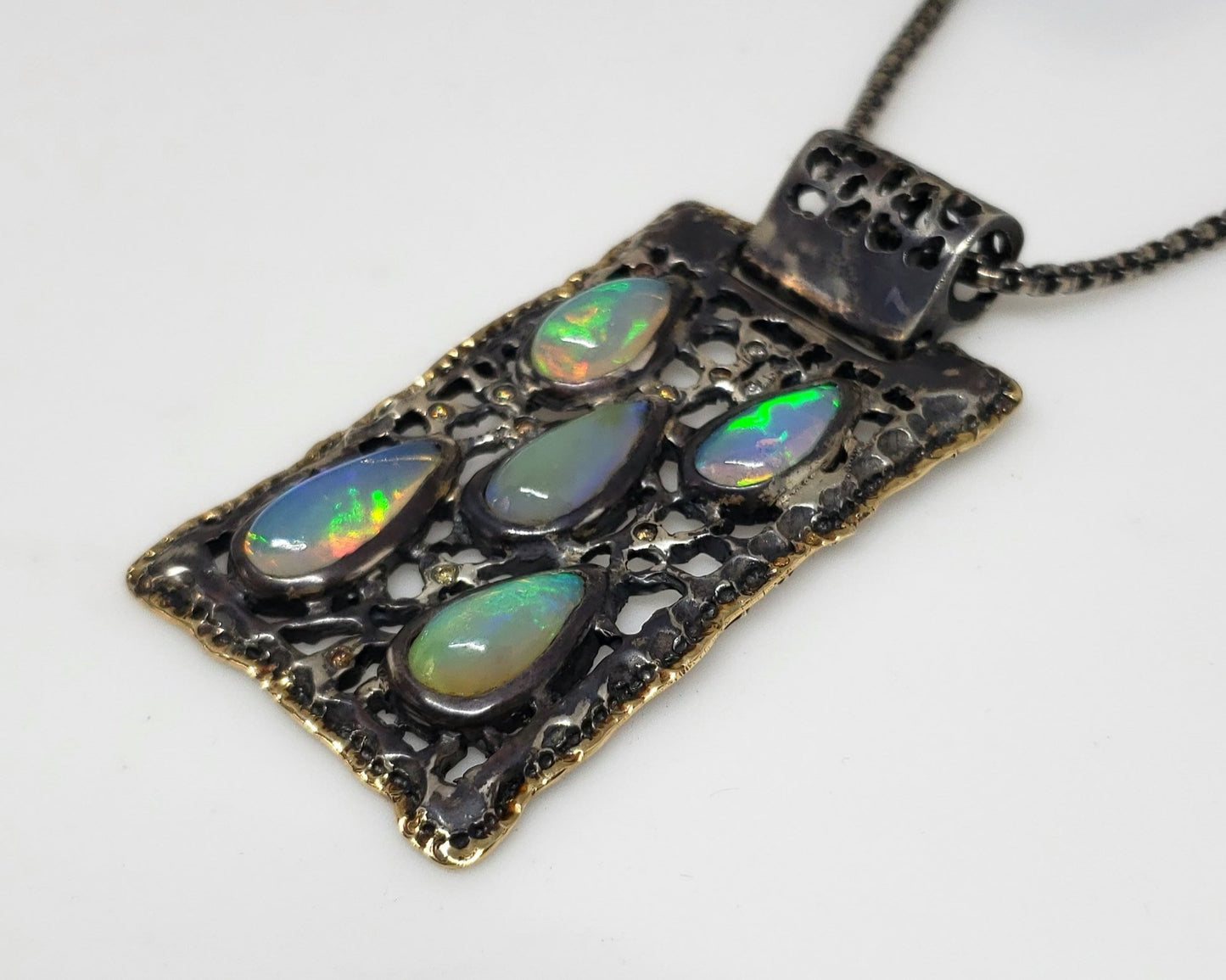 Opal Silver & Gold Pendant Necklace #130