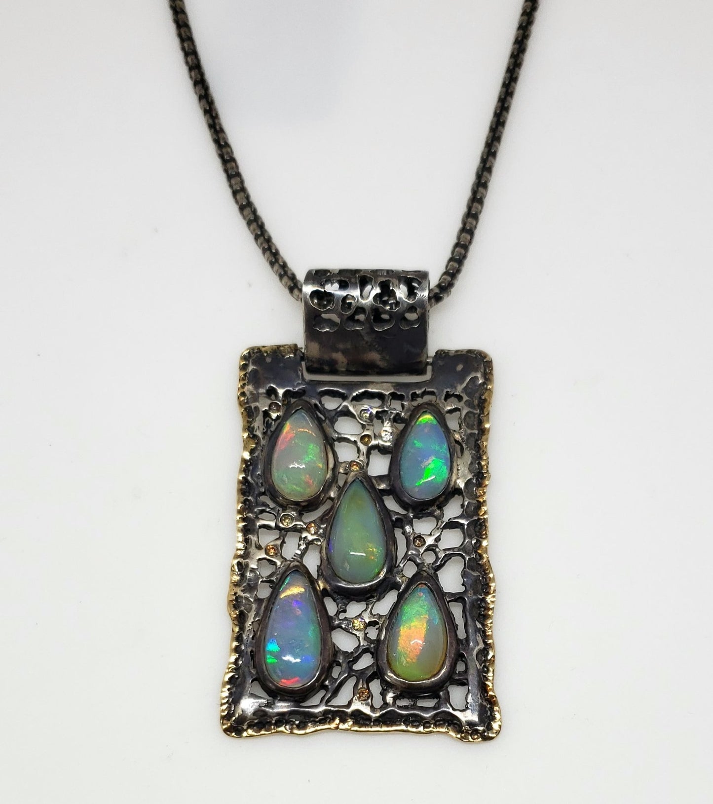 Opal Silver & Gold Pendant Necklace #130