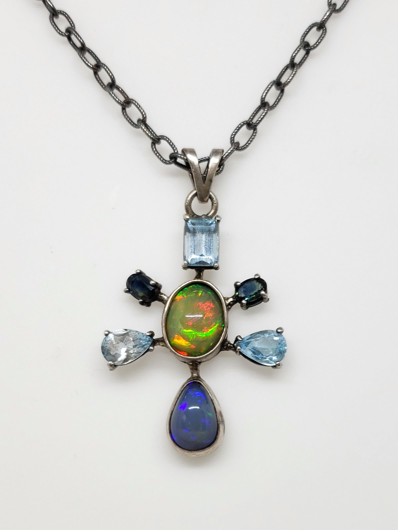Opal Silver Pendant Necklace 