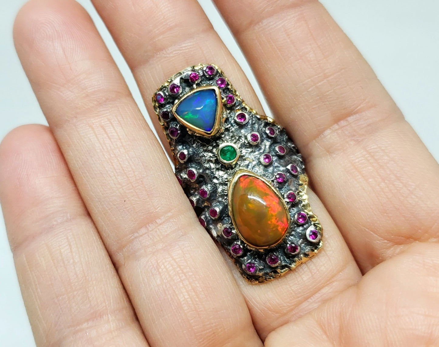 Opal & Ruby Ring Silver & 14k Gold #132