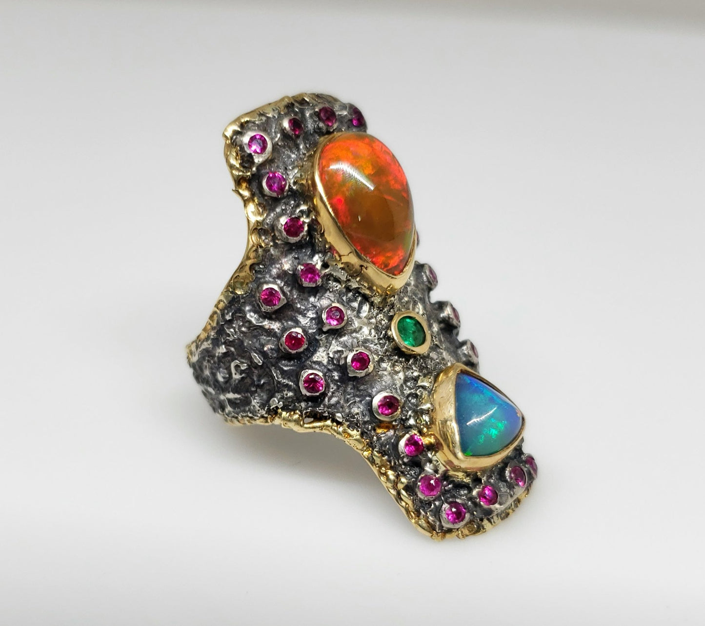 Opal & Ruby Ring Silver & 14k Gold #132