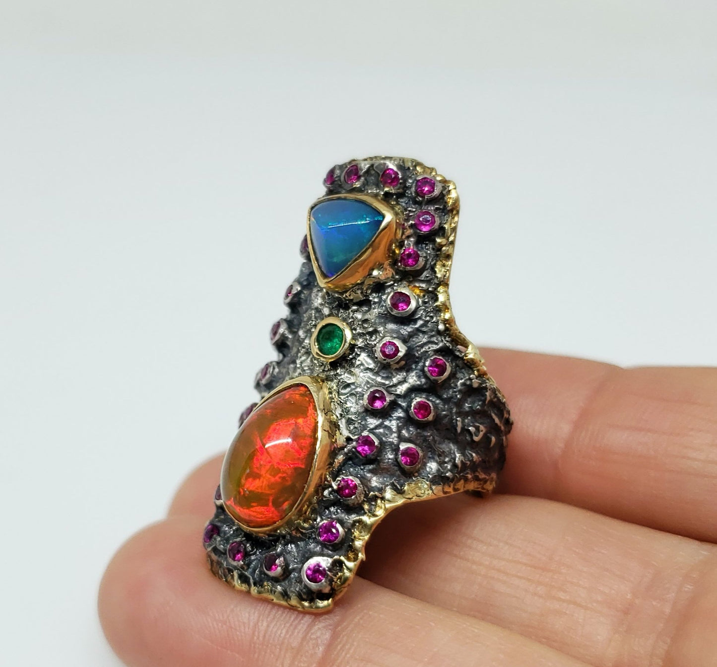 Opal & Ruby Ring Silver & 14k Gold #132