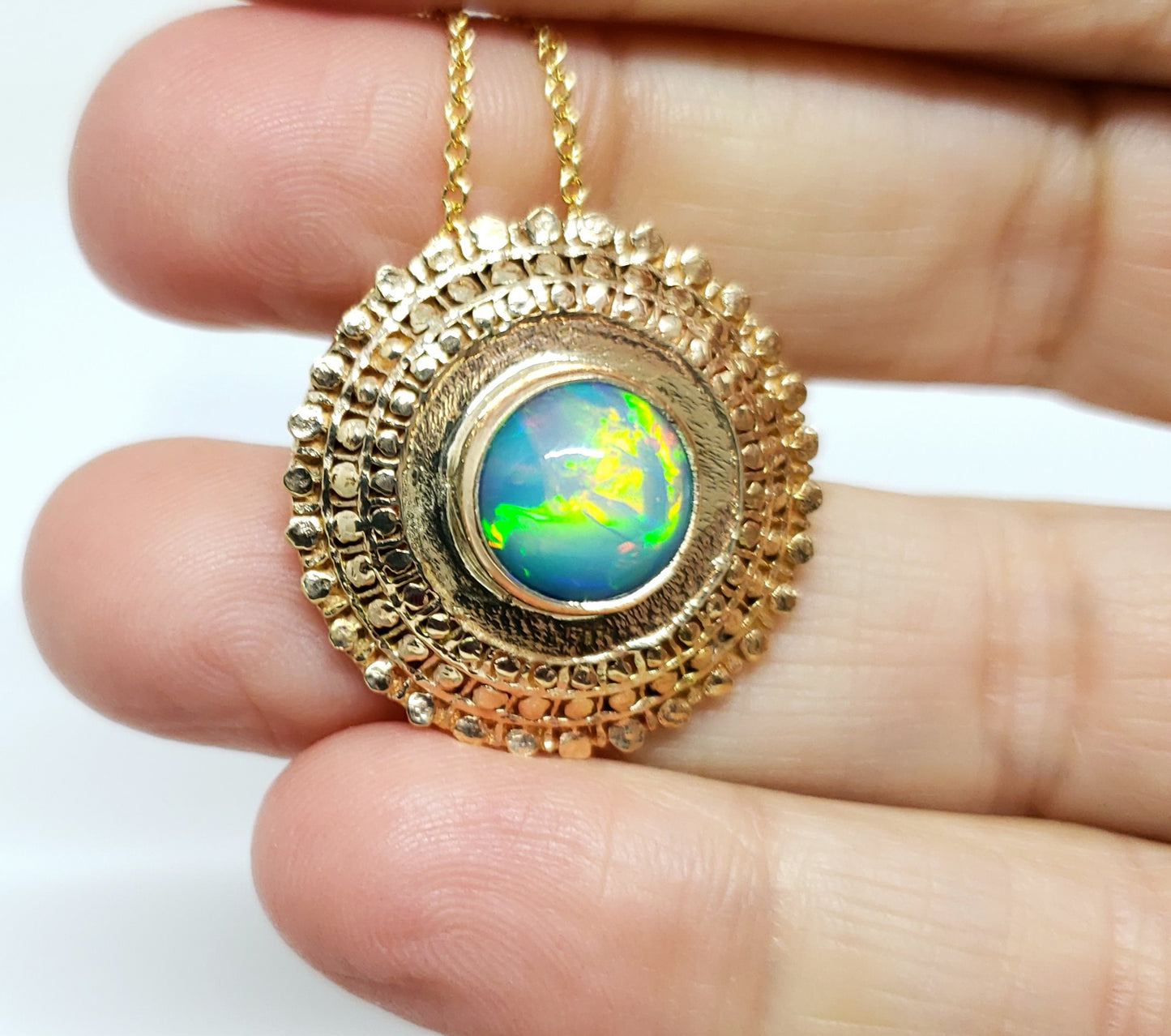 Opal Medallion Pendant 14k Gold #138