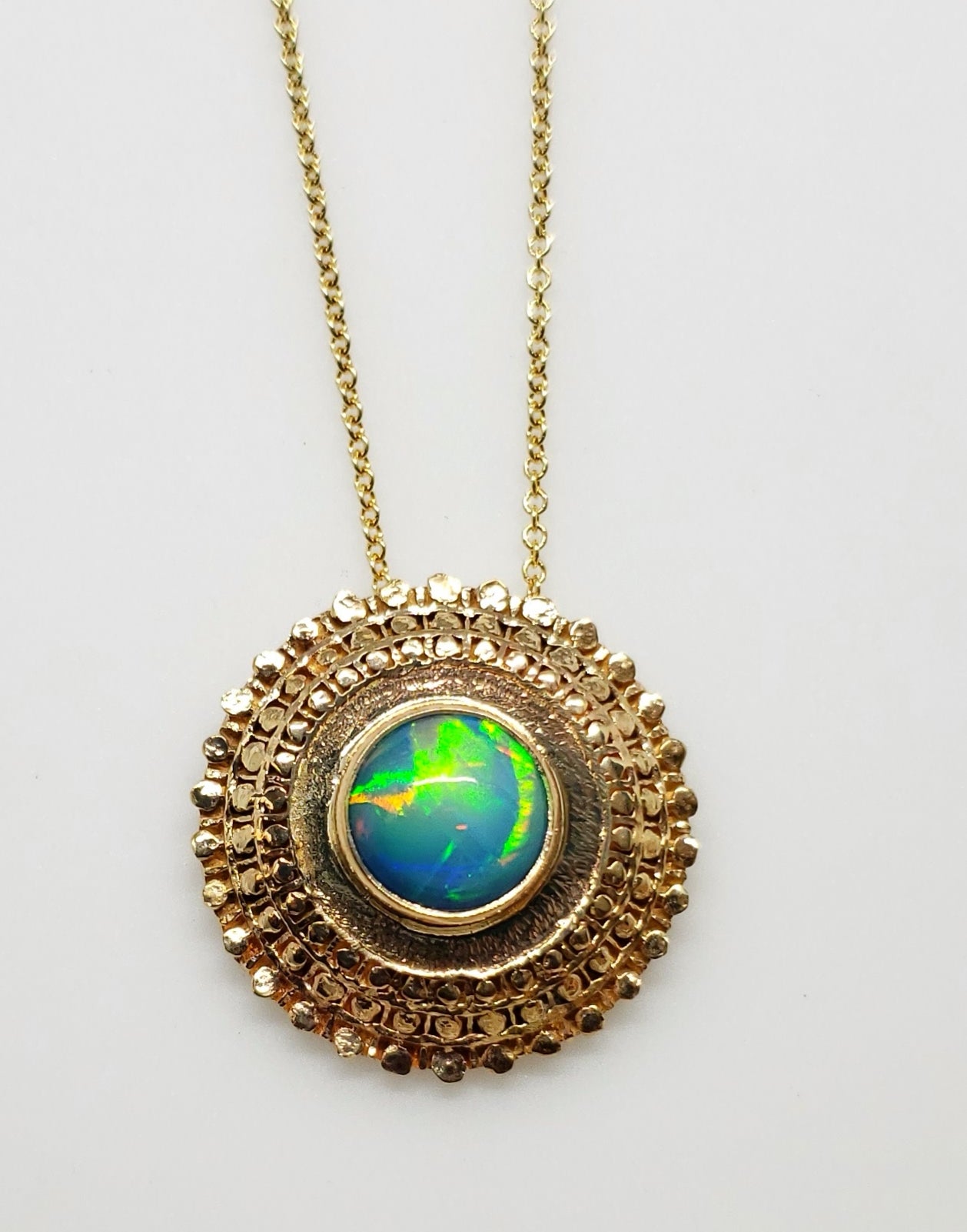 Opal Medallion Pendant 14k Gold #138