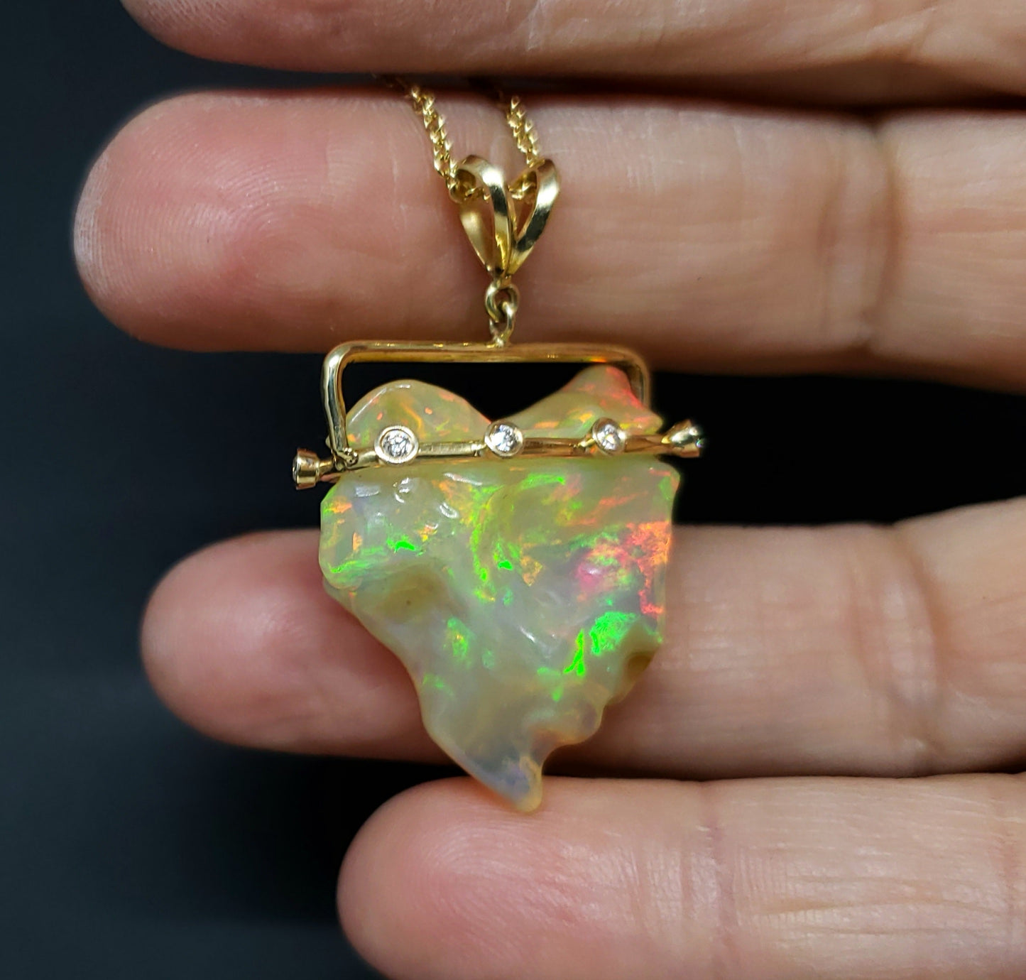 Carved Opal & Diamond Pendant #140