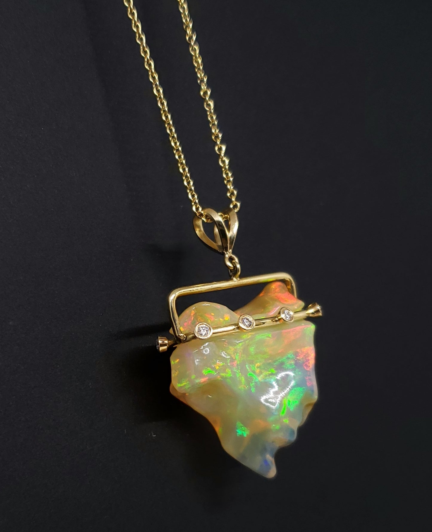 Carved Opal & Diamond Pendant #140