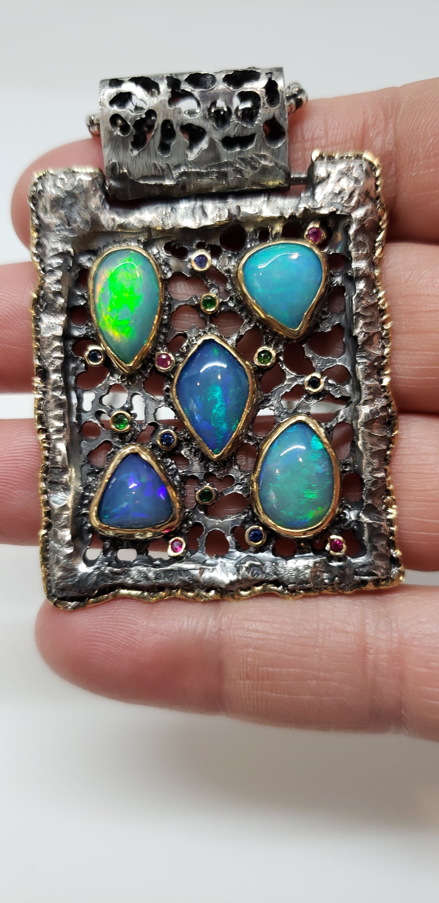 Opal Silver & Gold Pendant Necklace #142