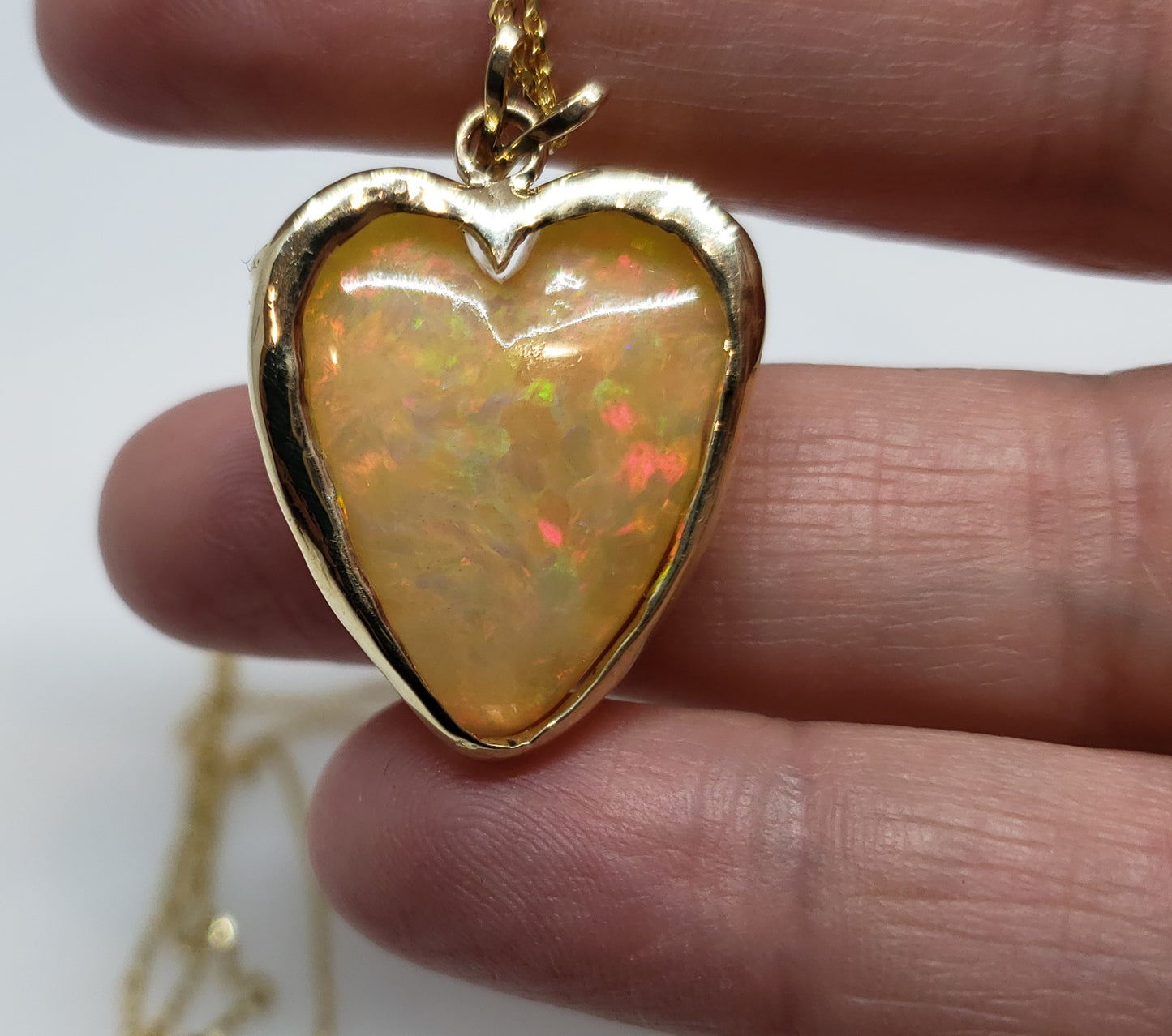 Carved Opal Heart 14k Gold Pendant #144