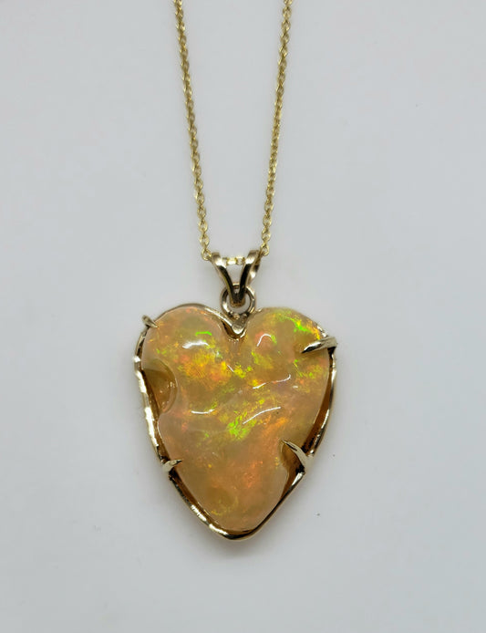 Carved Opal Heart 14k Gold Pendant #144