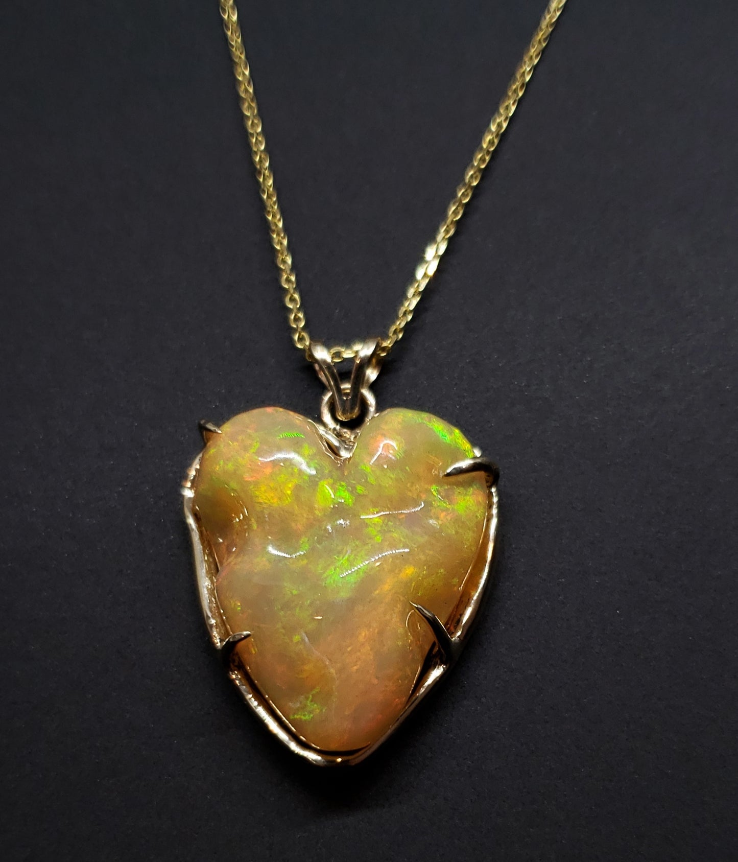 Carved Opal Heart 14k Gold Pendant #144