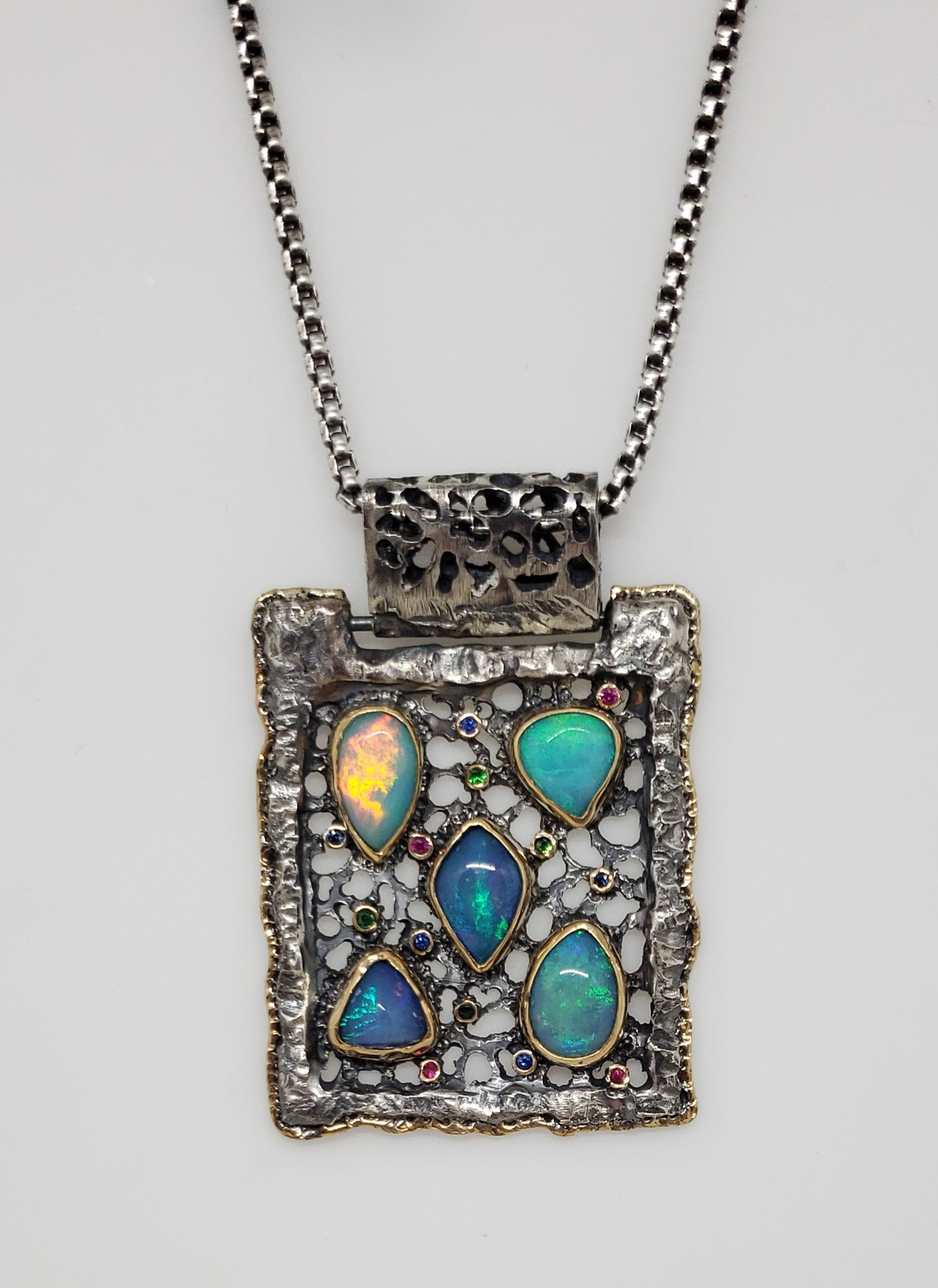 Opal Silver & Gold Pendant Necklace #142