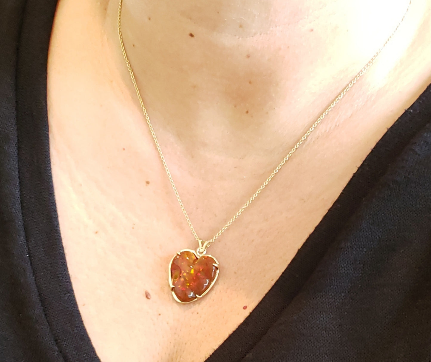 Carved Opal Heart 14k Gold Pendant #143