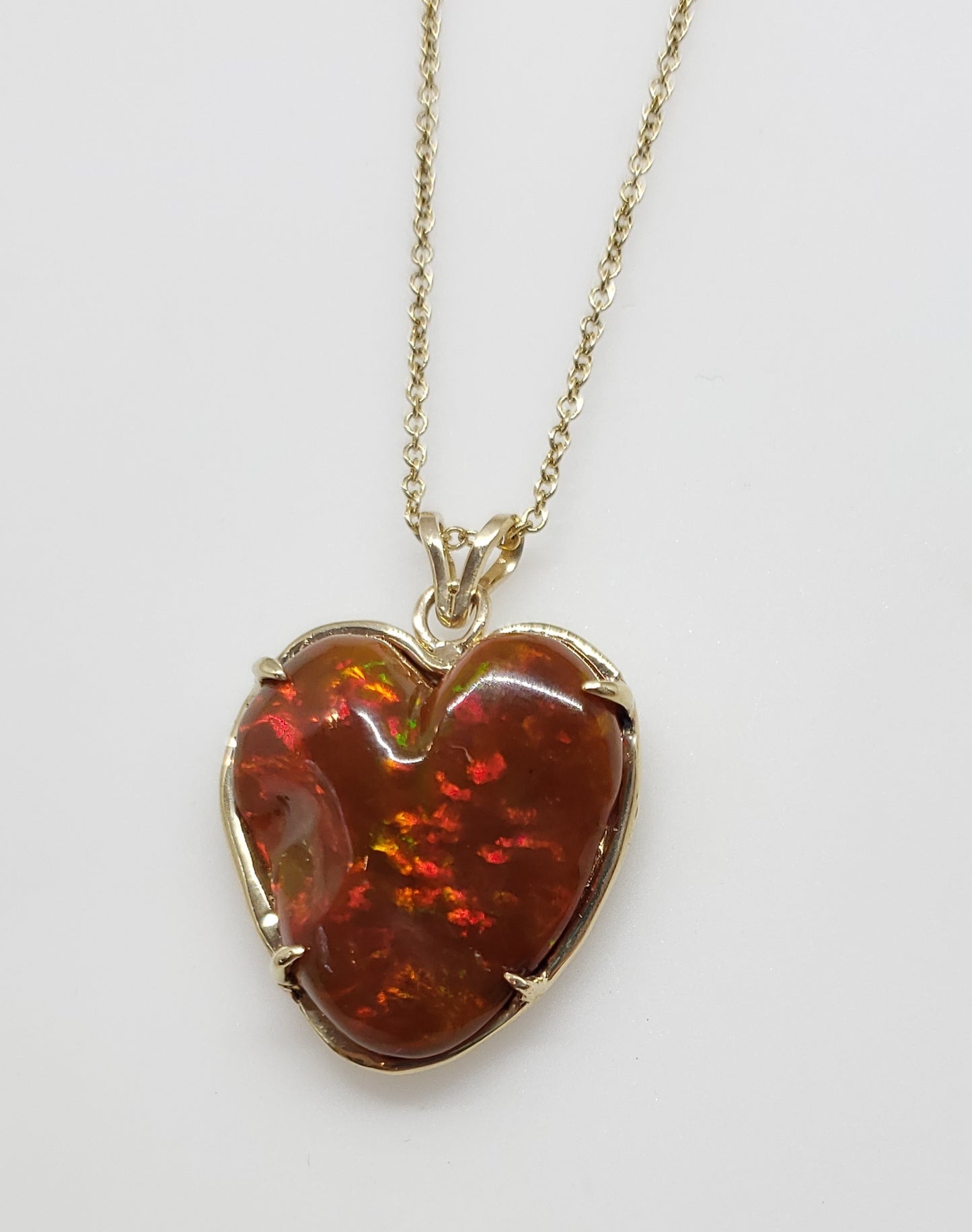 Carved Opal Heart 14k Gold Pendant #143