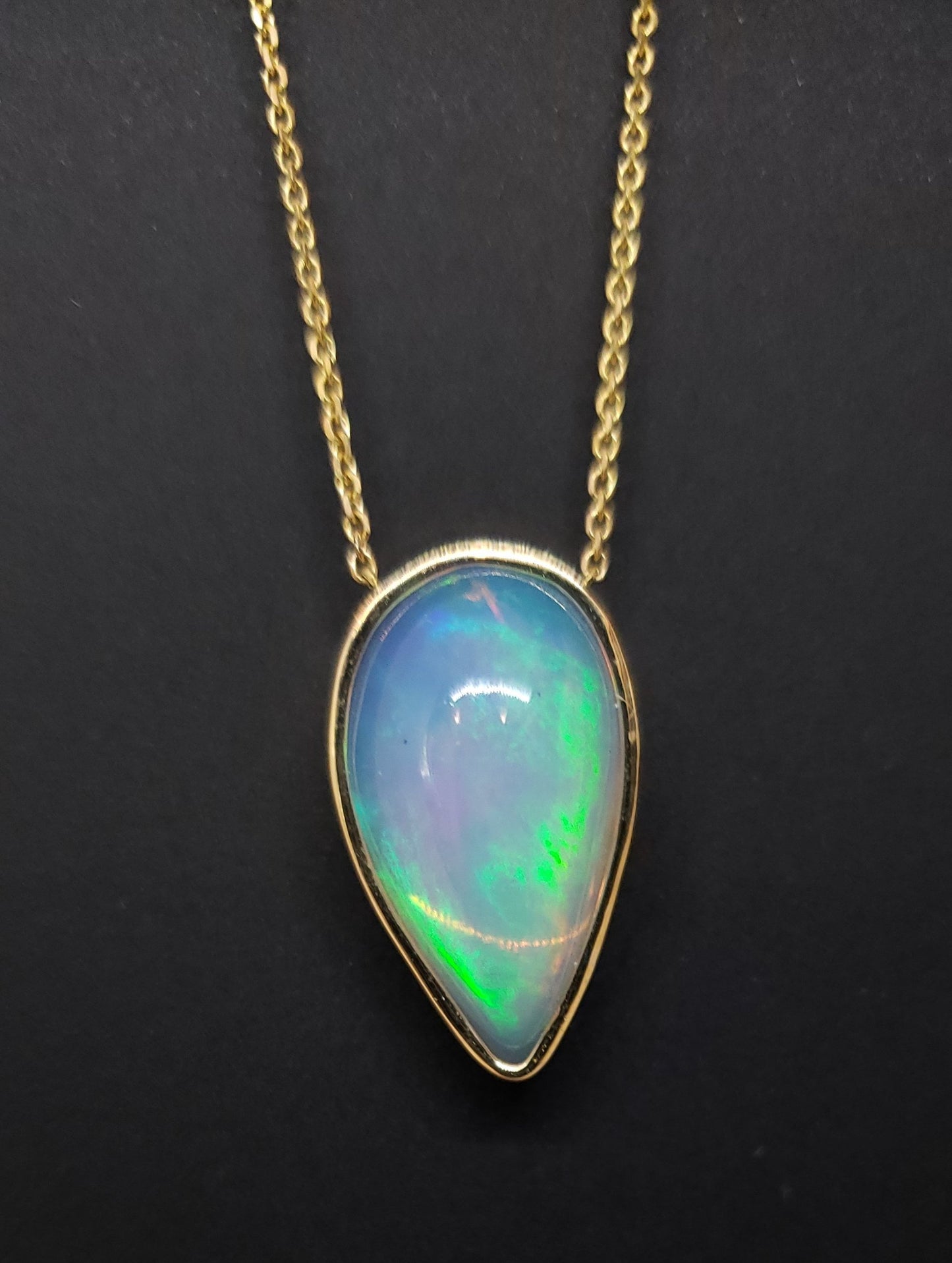 Natural muti-color Opal Pendant 14k Yellow Gold Chain Necklace #148
