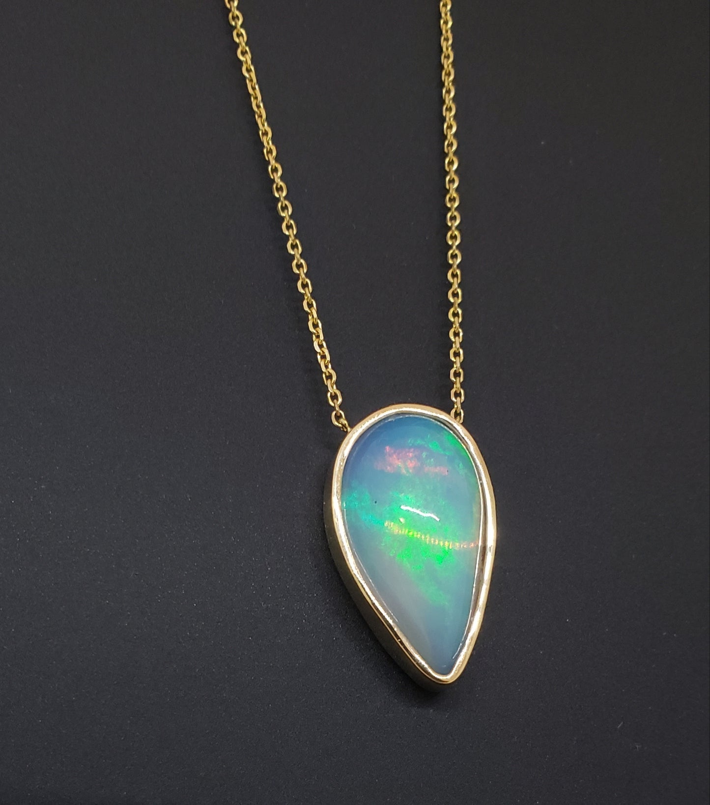 Natural muti-color Opal Pendant 14k Yellow Gold Chain Necklace #148