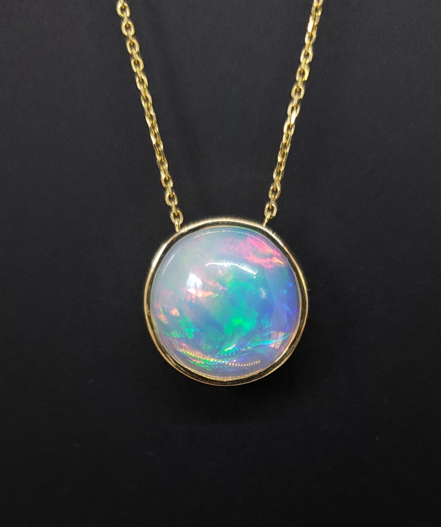 Natural muti-color Opal Pendant 14k Yellow Gold Chain Necklace #147