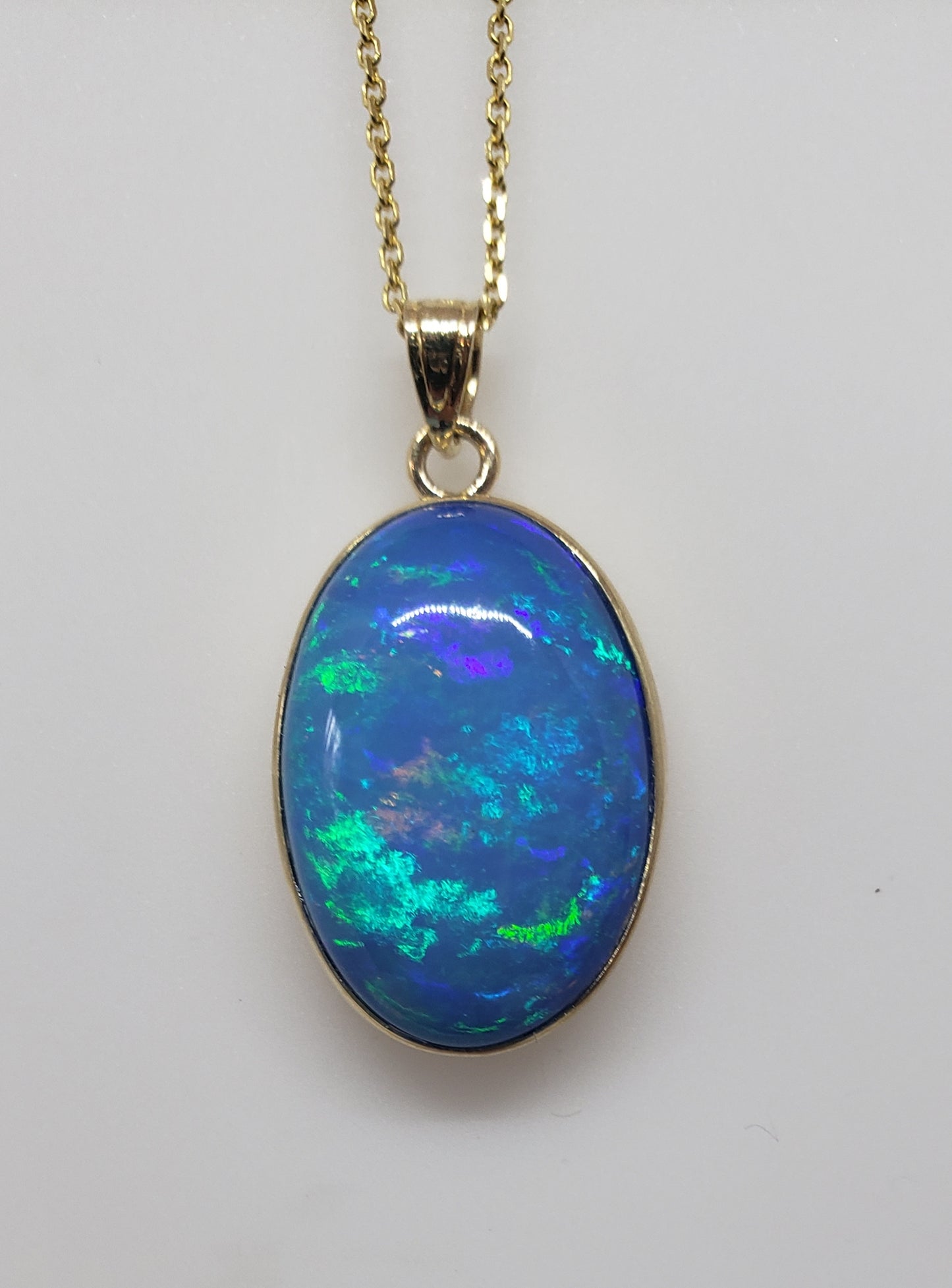 Blue Opal Pendant 14k Yellow Gold Chain Necklace #150