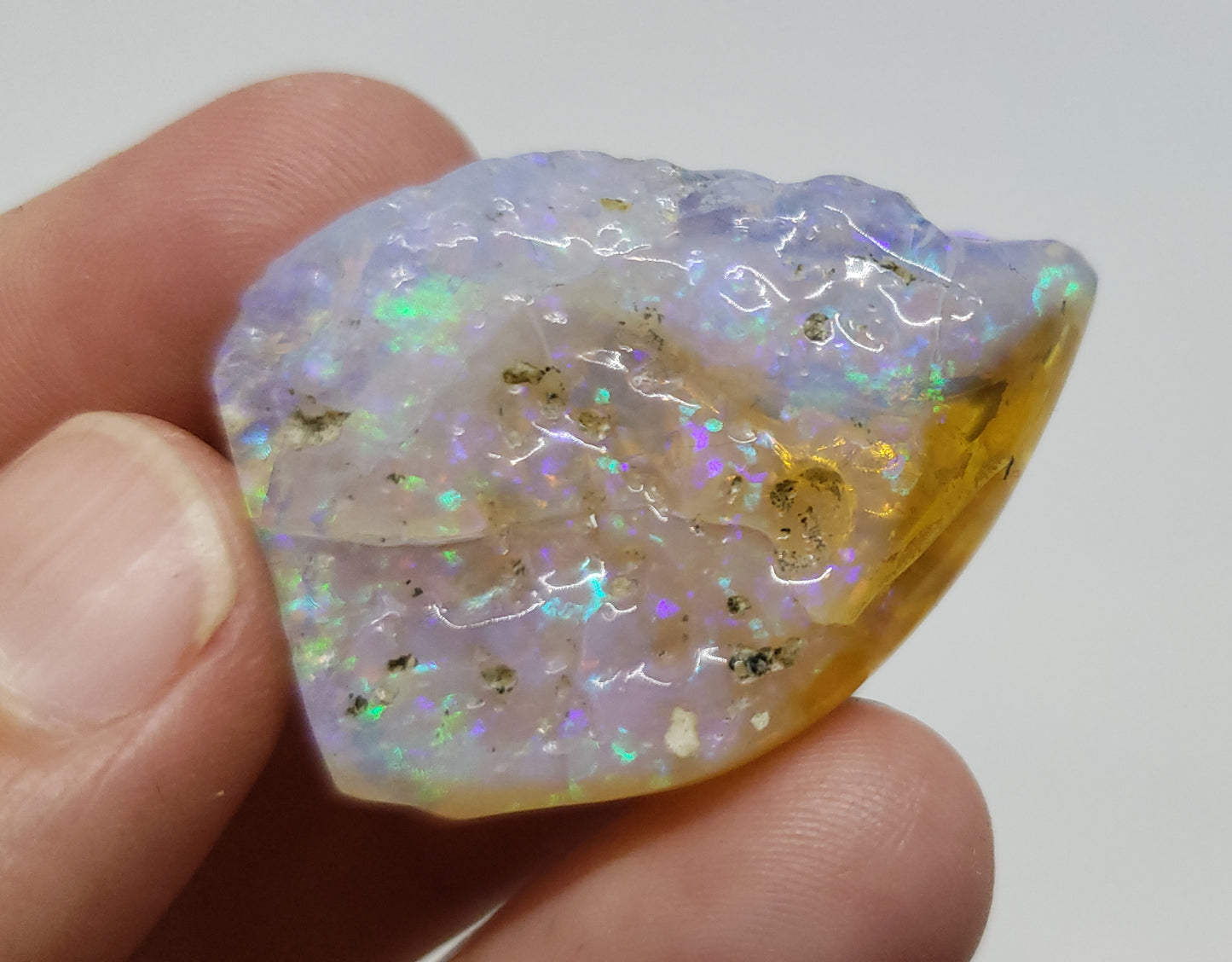 Carved Ethiopian Opal Blue Green Fire #157