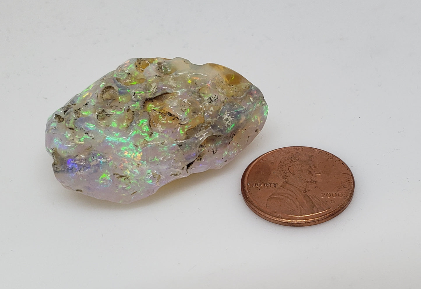 Carved Ethiopian Opal Blue Green Fire #157