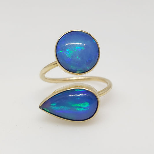 Blue Opal Ring 14k Gold Adjustable band #211